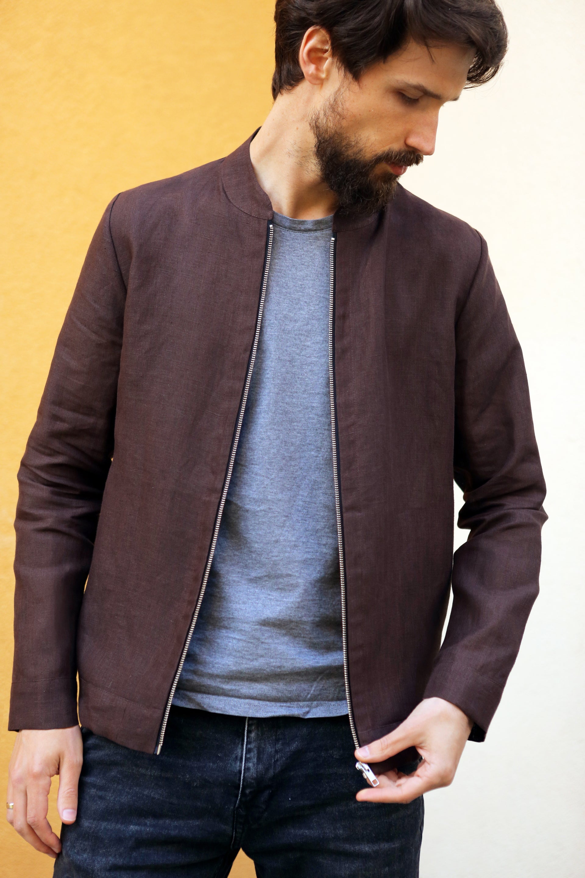 Men’s Linen Bomber MULBERRY in Brown