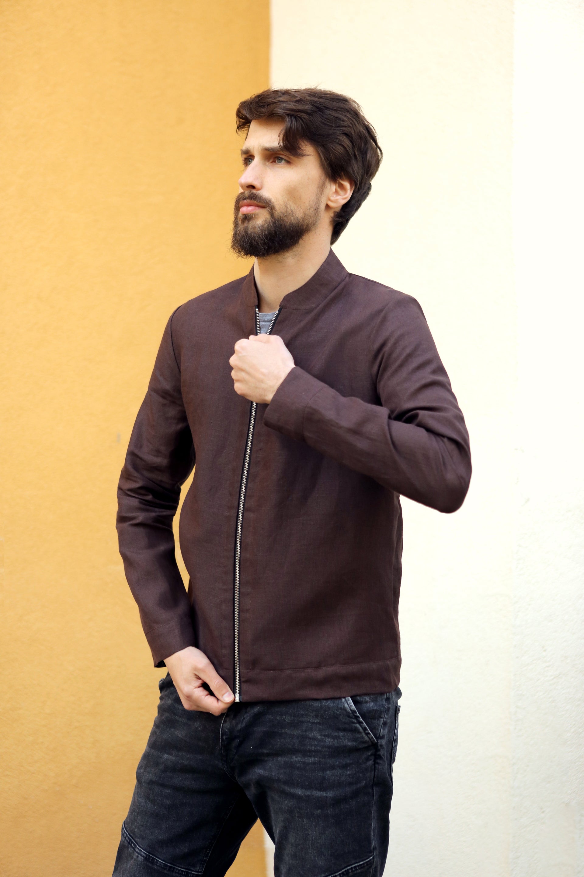 Men’s Linen Bomber MULBERRY in Brown