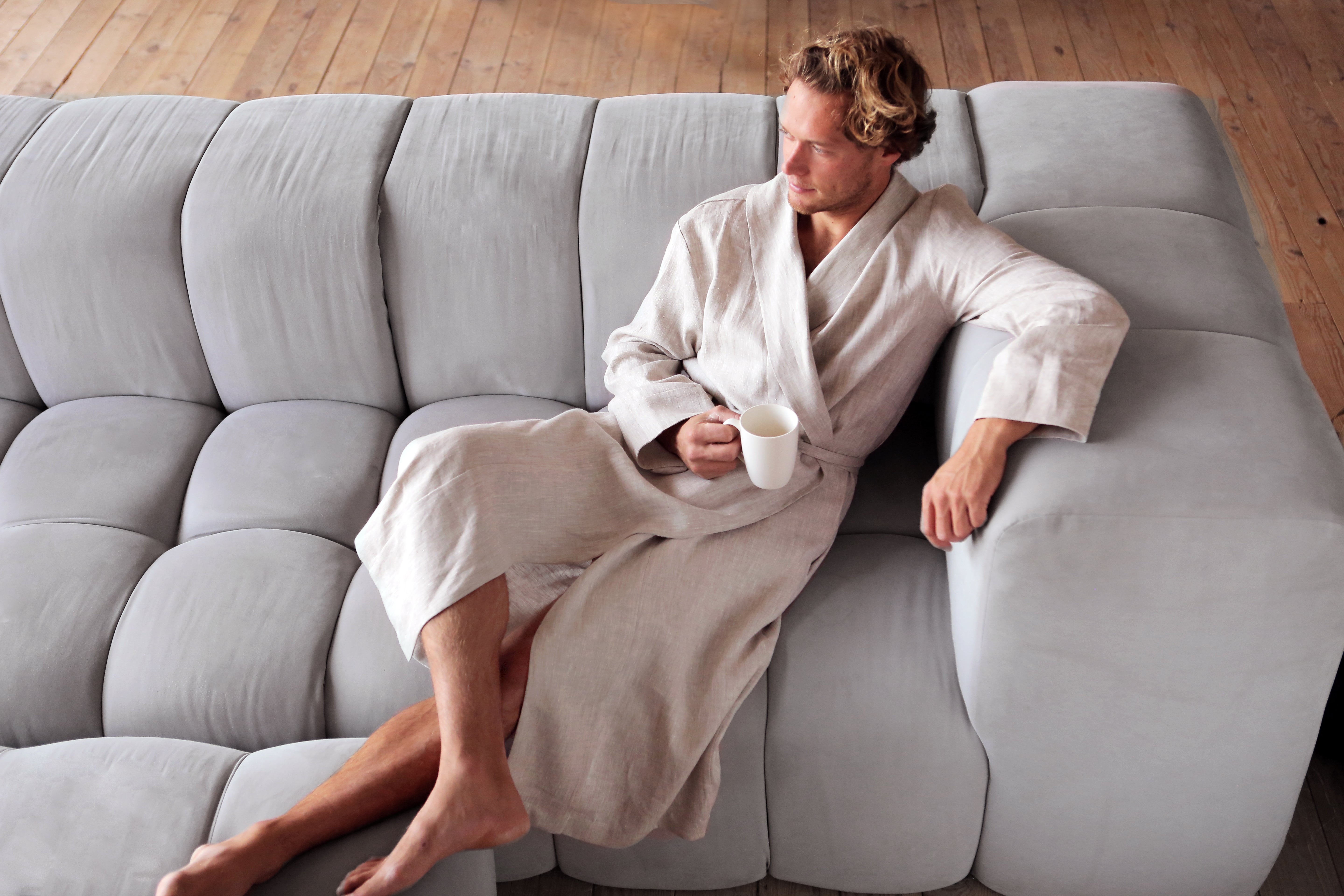Men’s linen bathrobe JUNIPER LONG in Beige