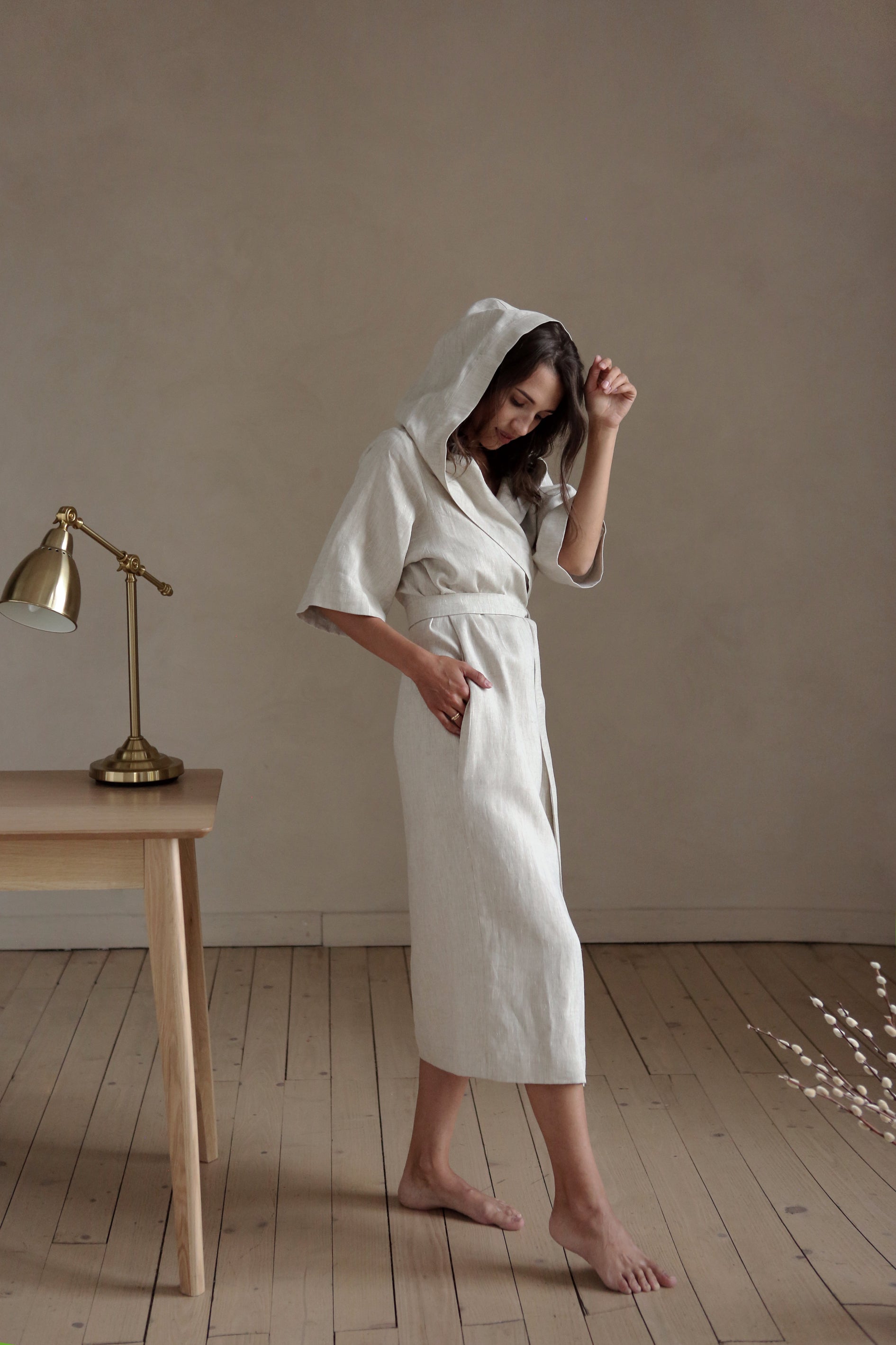 Women’s Long Linen Kimono MIMOSA in Beige