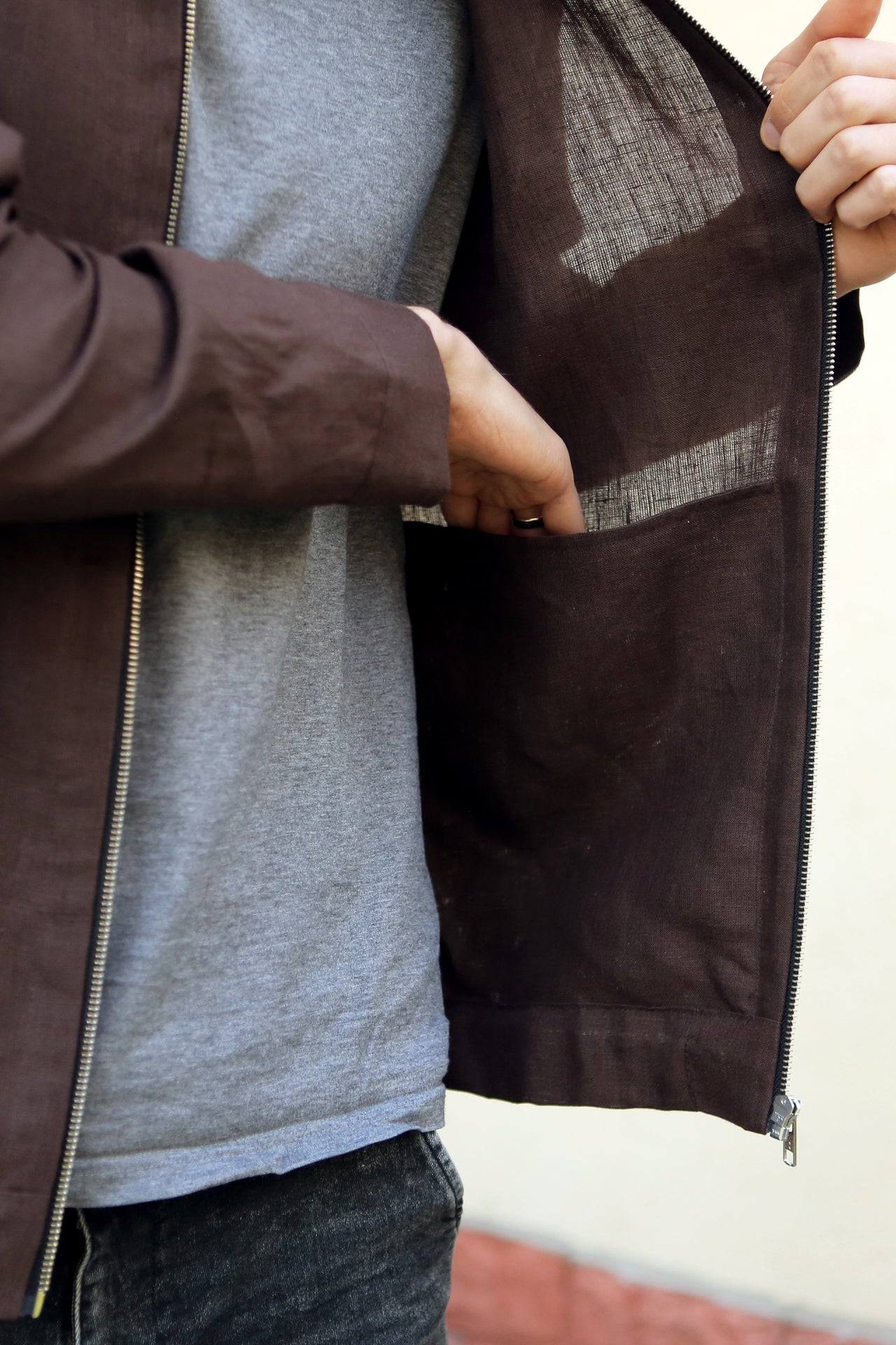 Men’s Linen Bomber MULBERRY in Brown