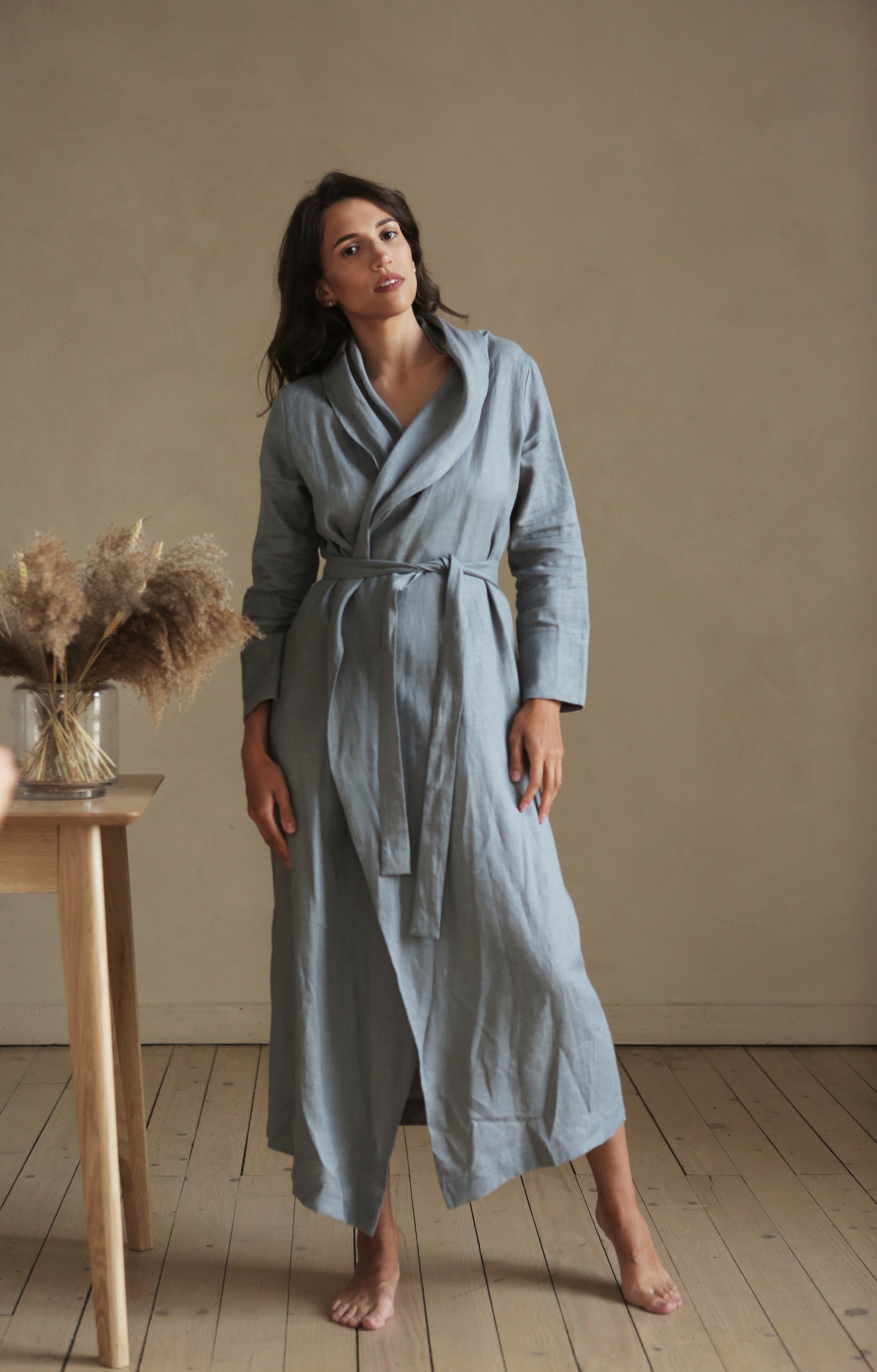 Women’s Linen Bathrobe Calla in Light grey