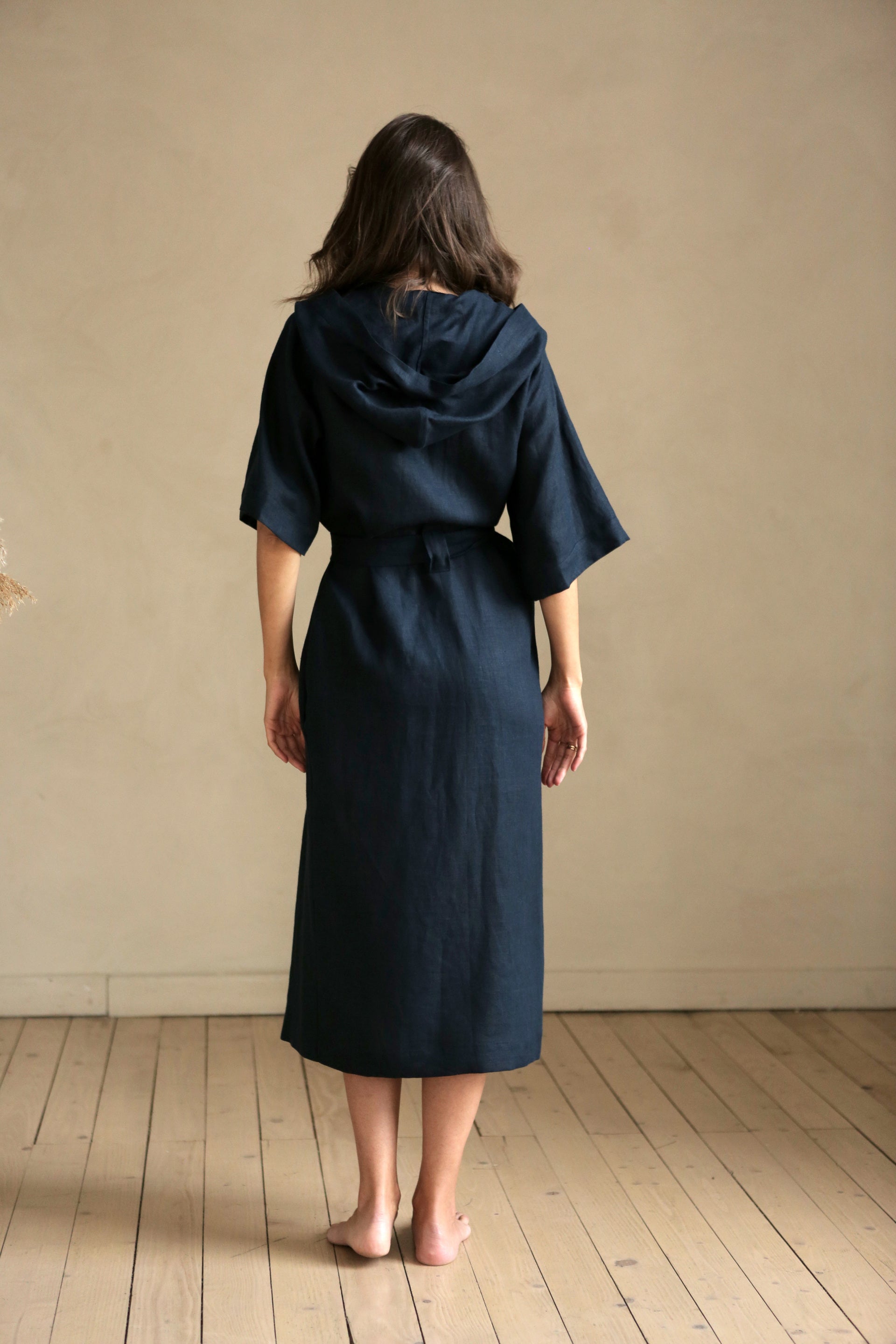 Women’s Long Linen Kimono MIMOSA in Dark blue