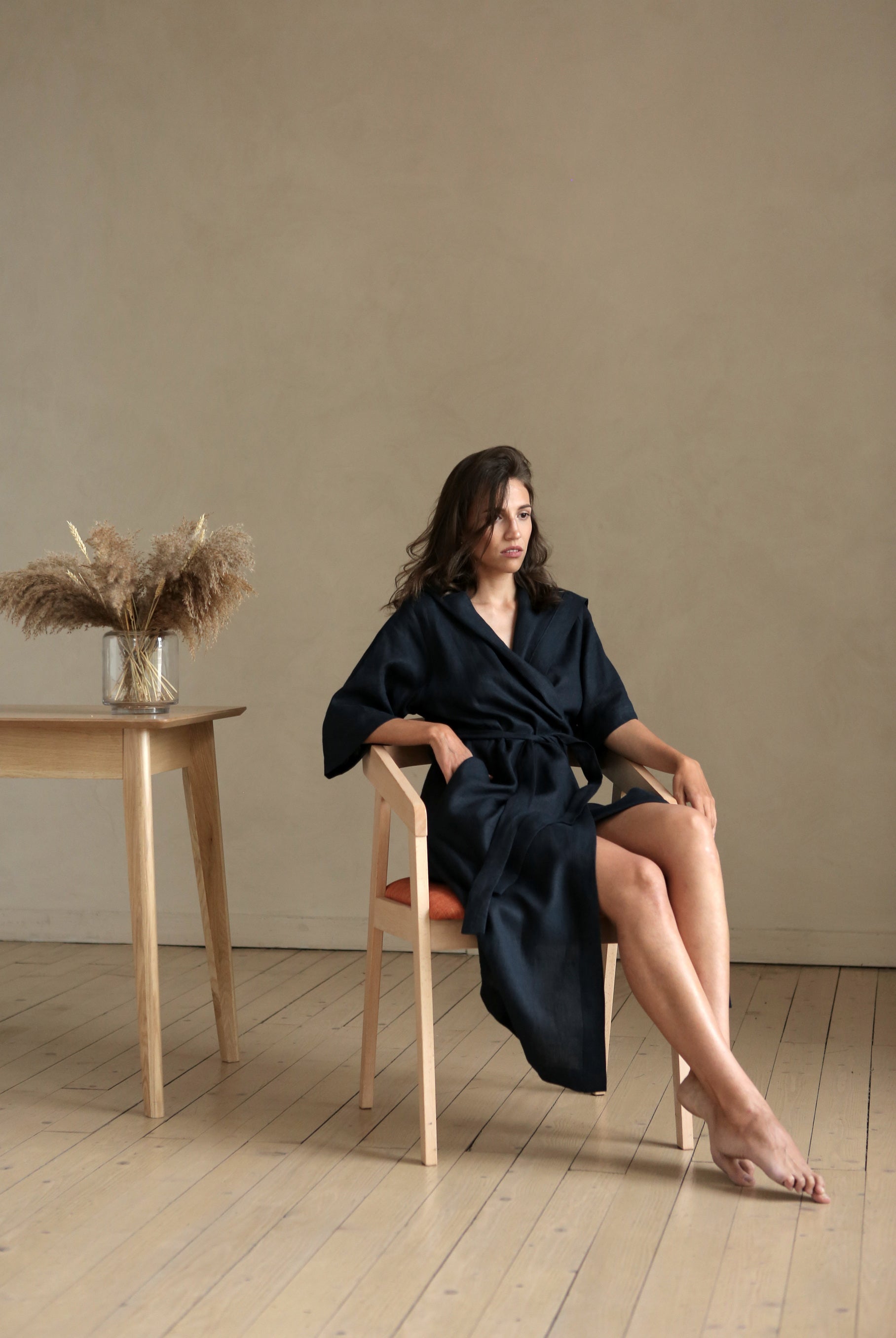 Women’s Long Linen Kimono MIMOSA in Dark blue