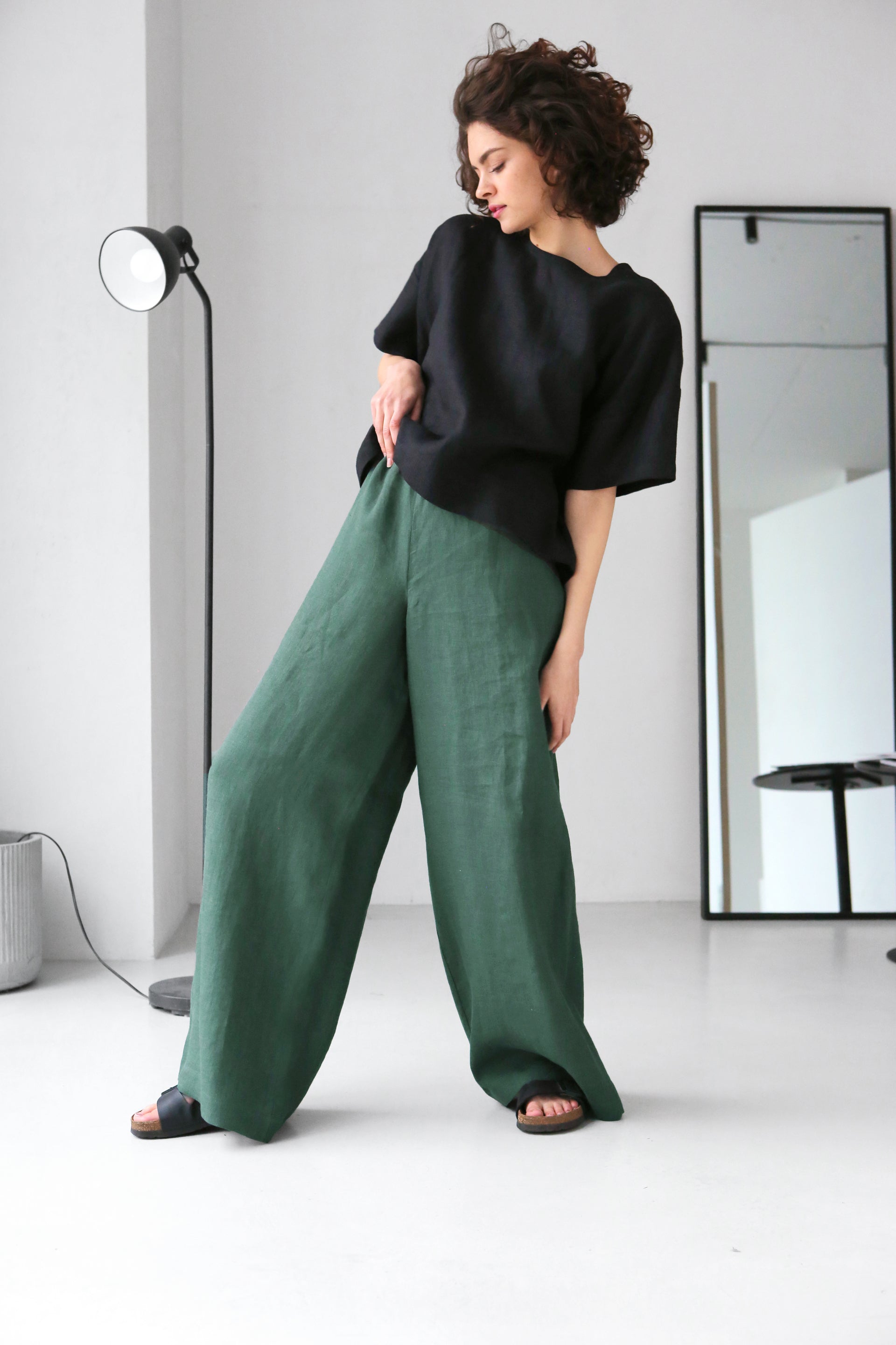 Wide-Leg Linen Pants ACAI in Green