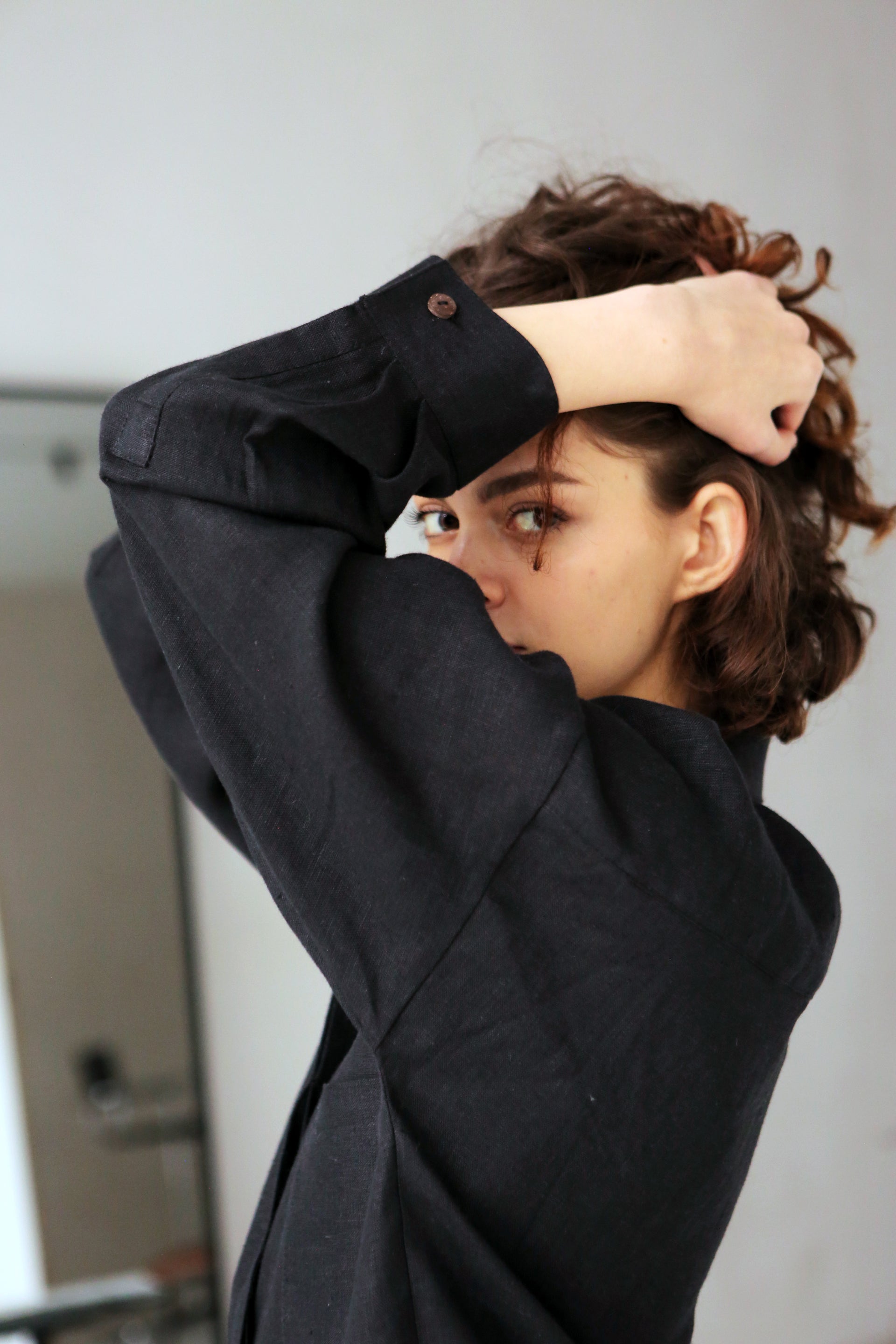 Oversized Linen Shirt AZOLLA in Black