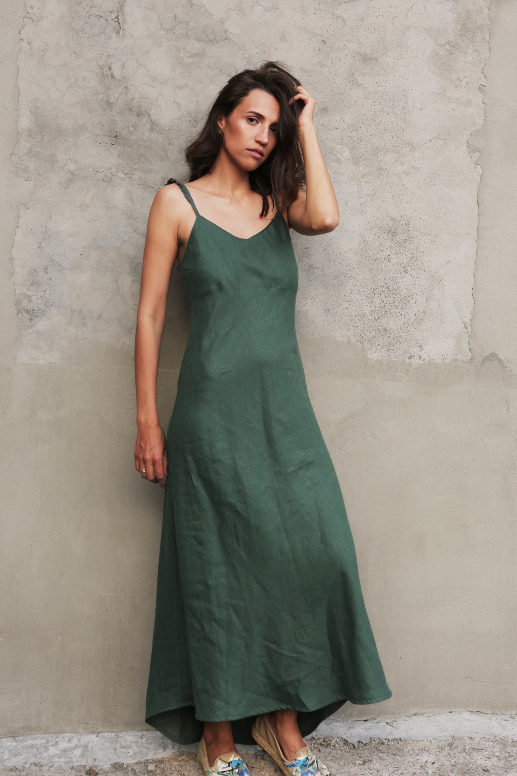 Women’s Maxi Linen Dress IRIS in Green