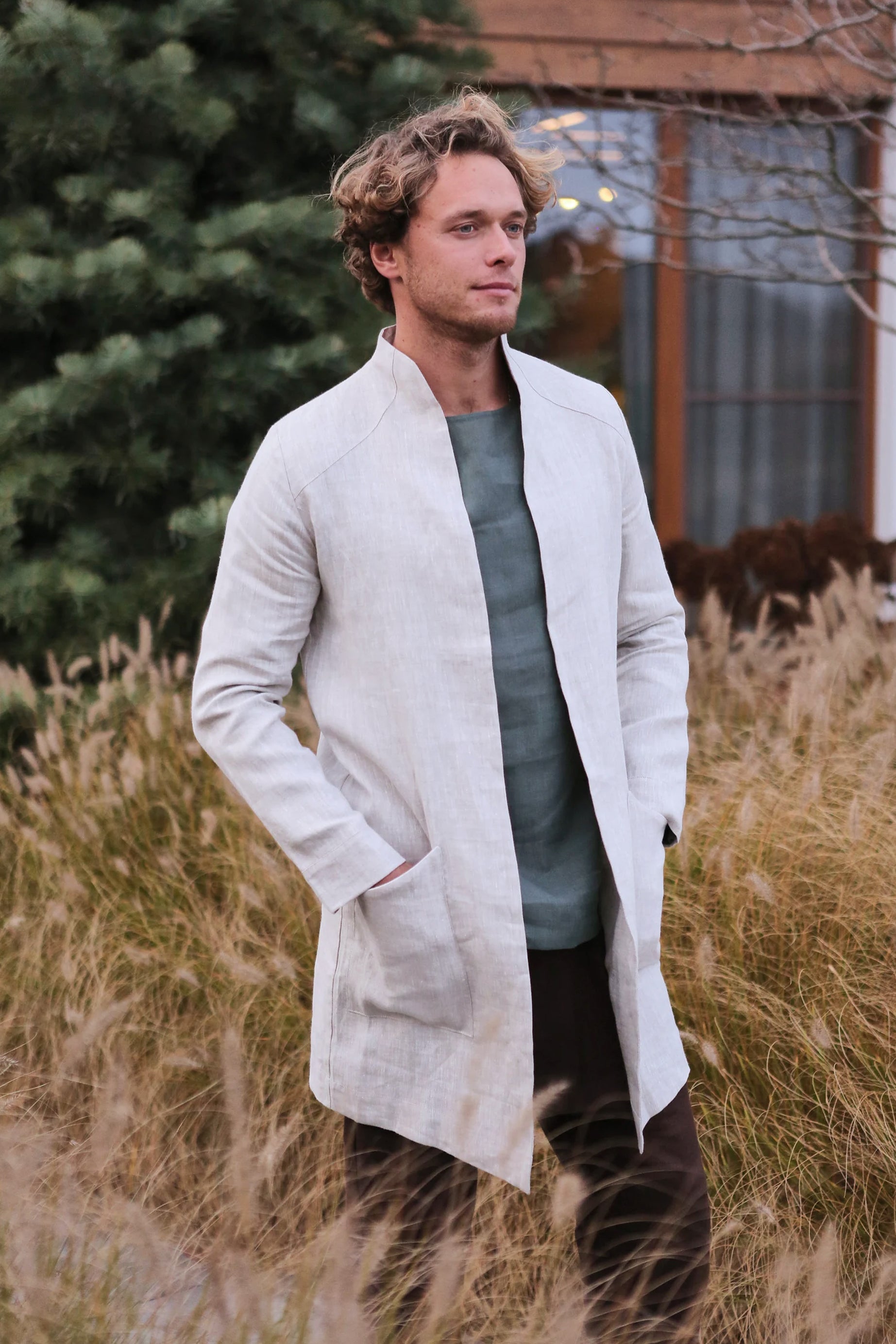 Men’s Linen Trench ALMOND in Beige