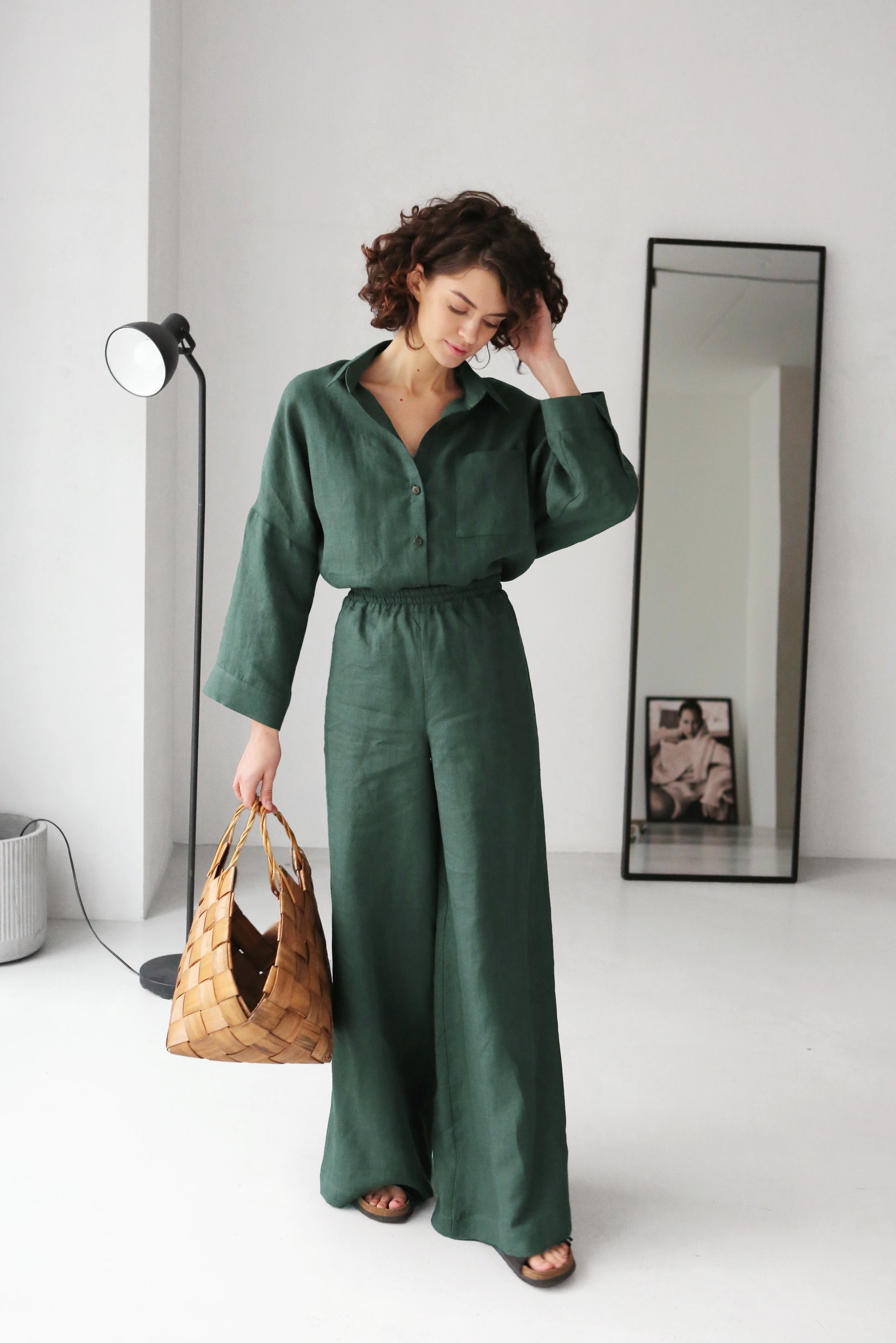 Wide-Leg Linen Pants ACAI in Green
