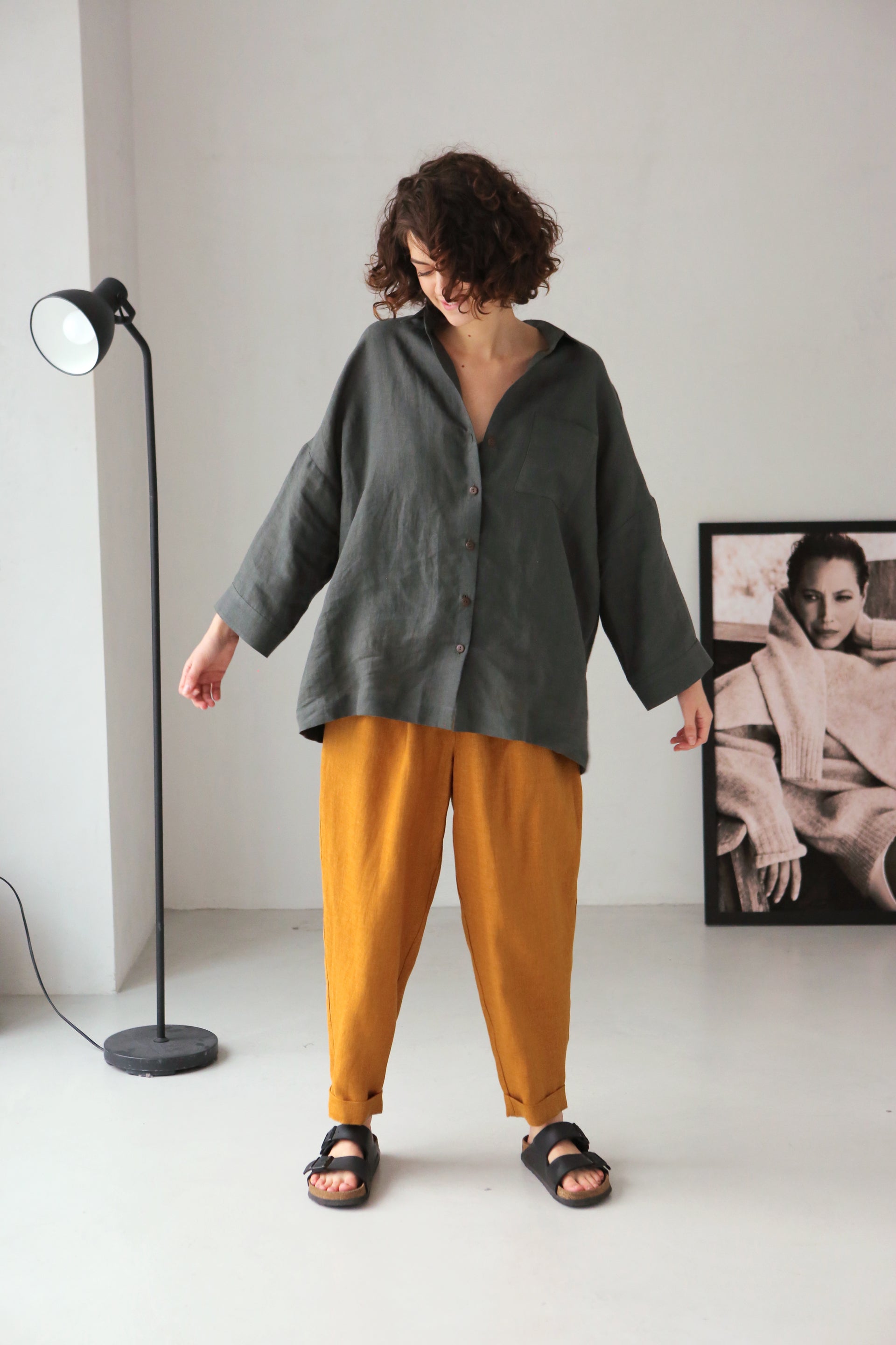 Women’s Linen Pants with Pleats CEDAR in Saffron