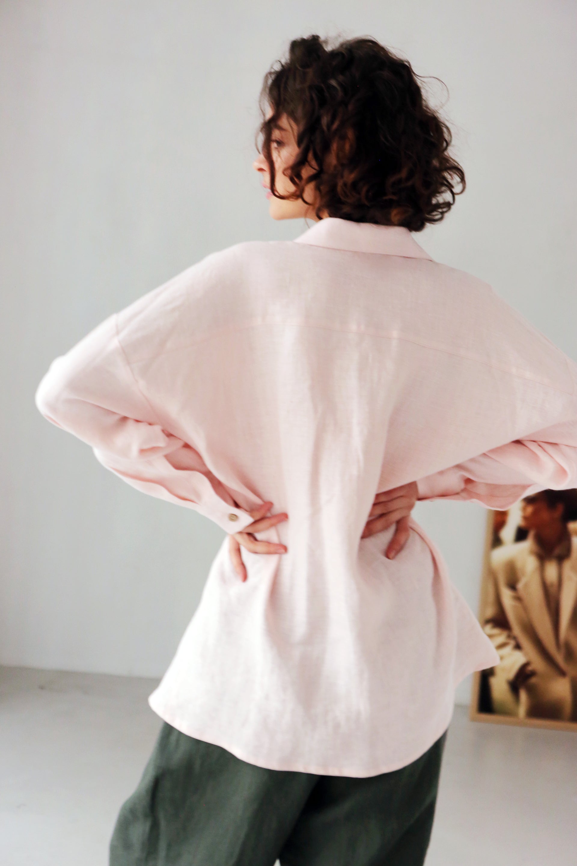 Oversized Linen Shirt AZOLLA in Light pink