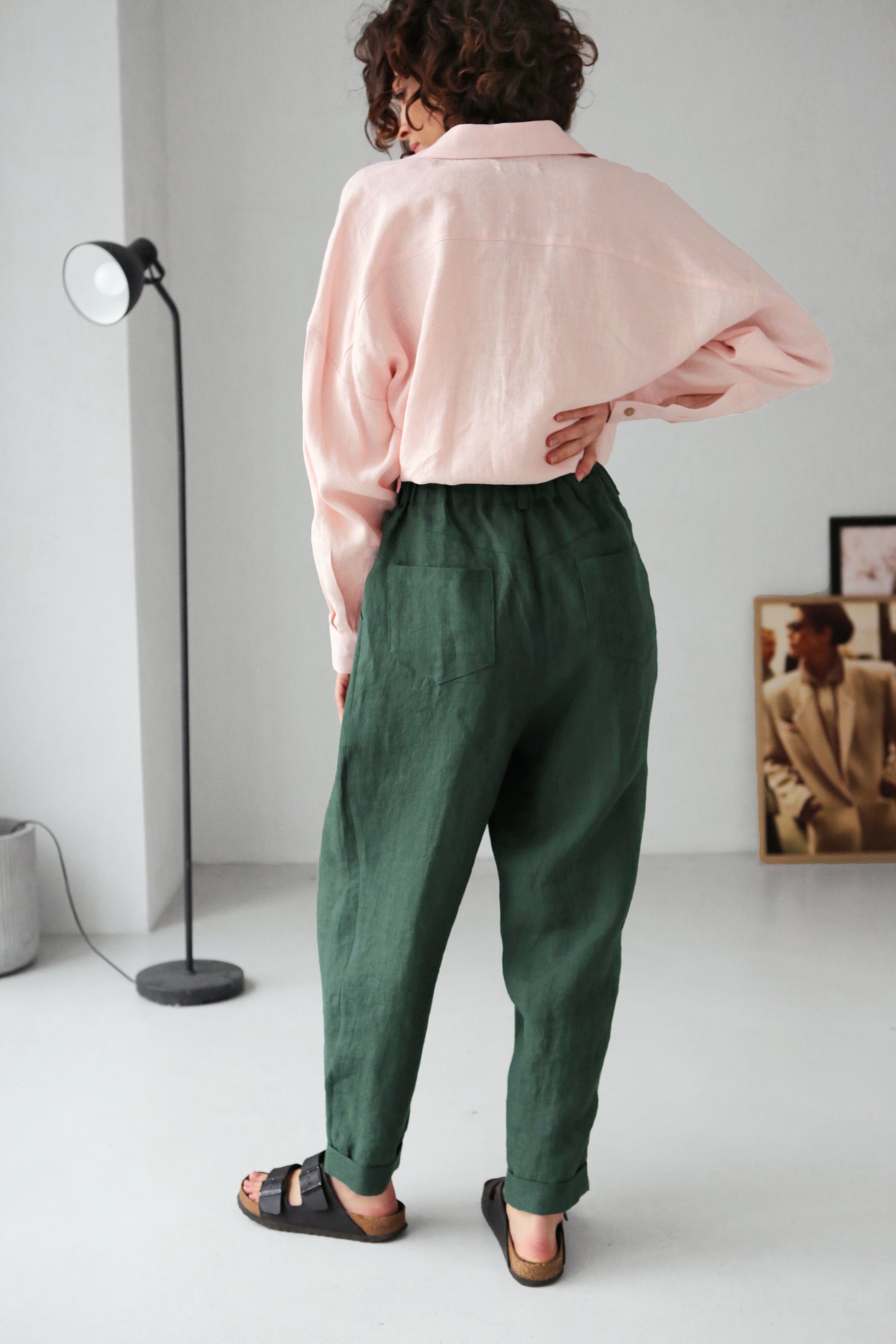 Women’s Linen Pants with Pleats CEDAR in Green