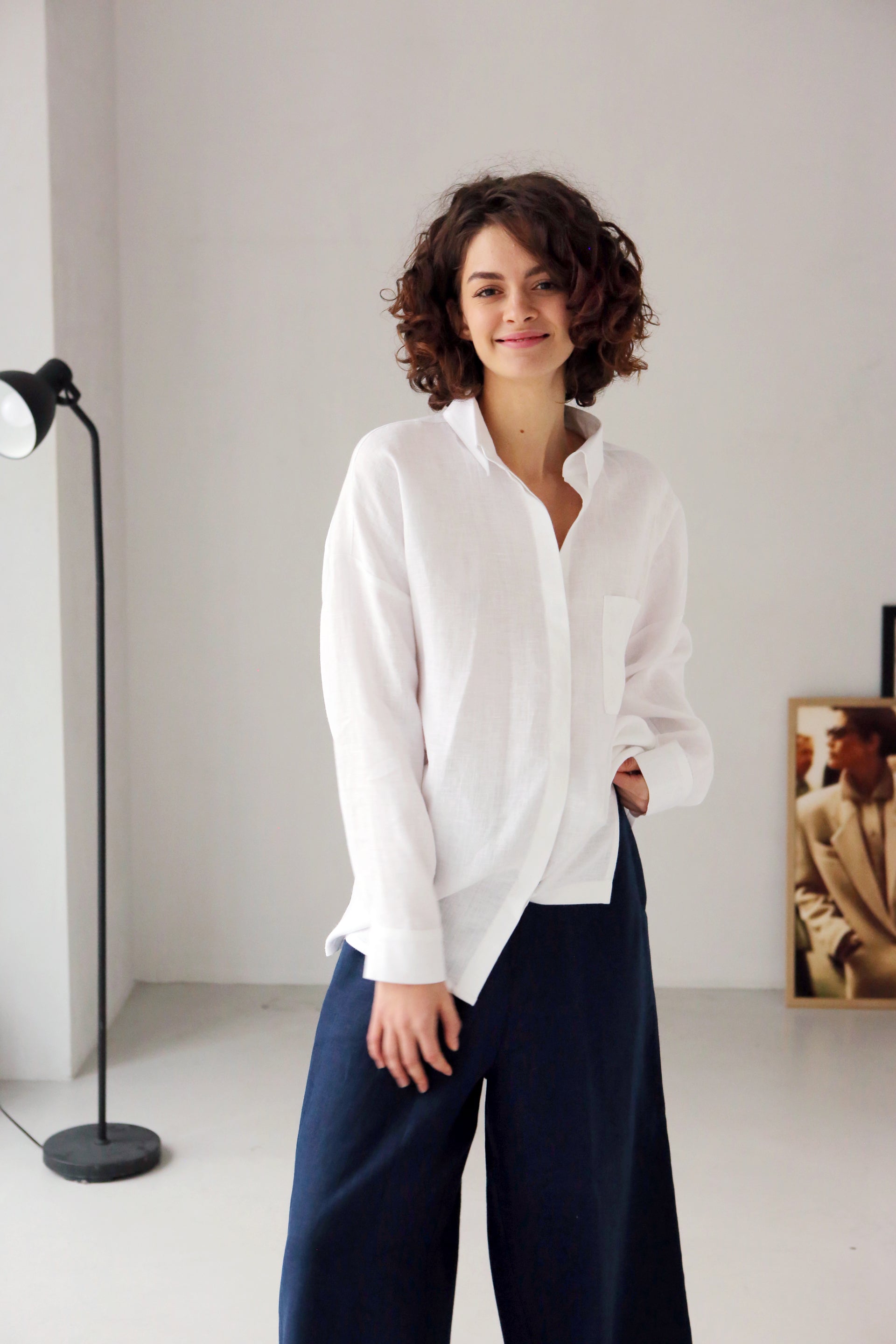 Oversized Linen Shirt AZOLLA in White