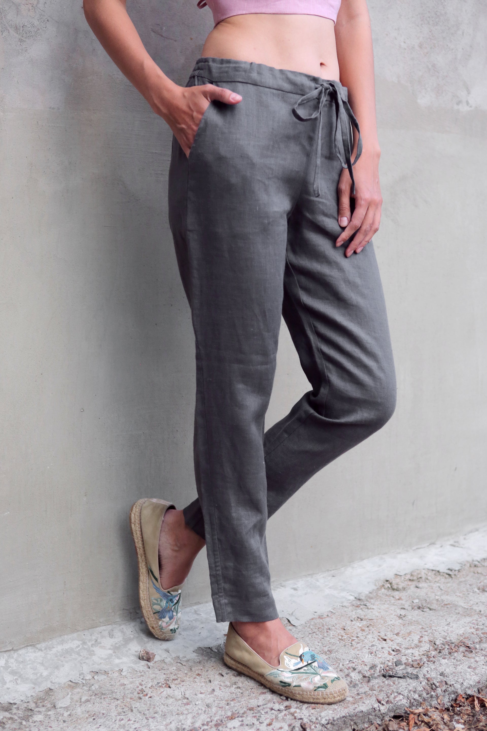Women’s Linen Pants ANISE in Dark grey