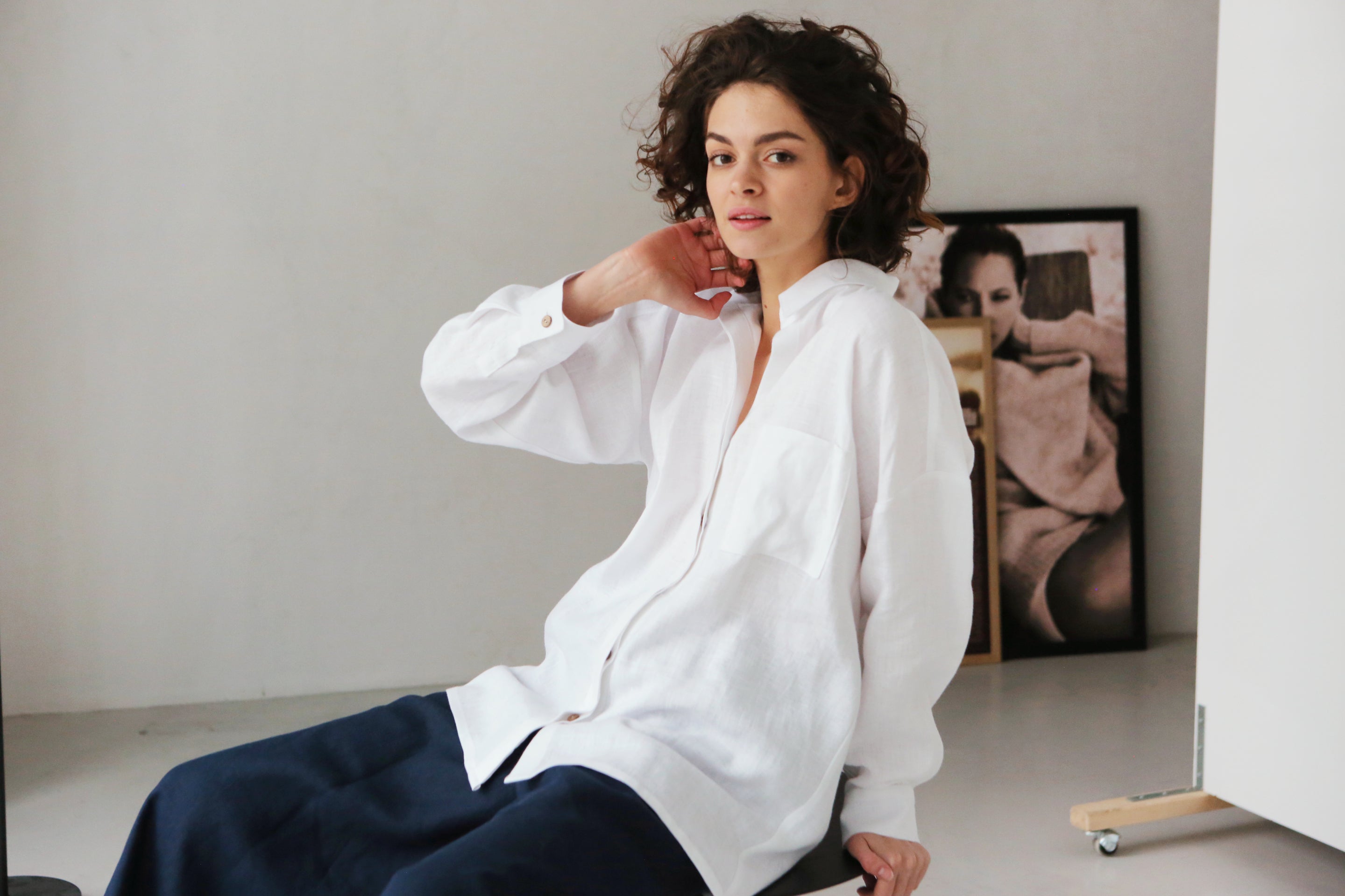 Oversized Linen Shirt AZOLLA in White