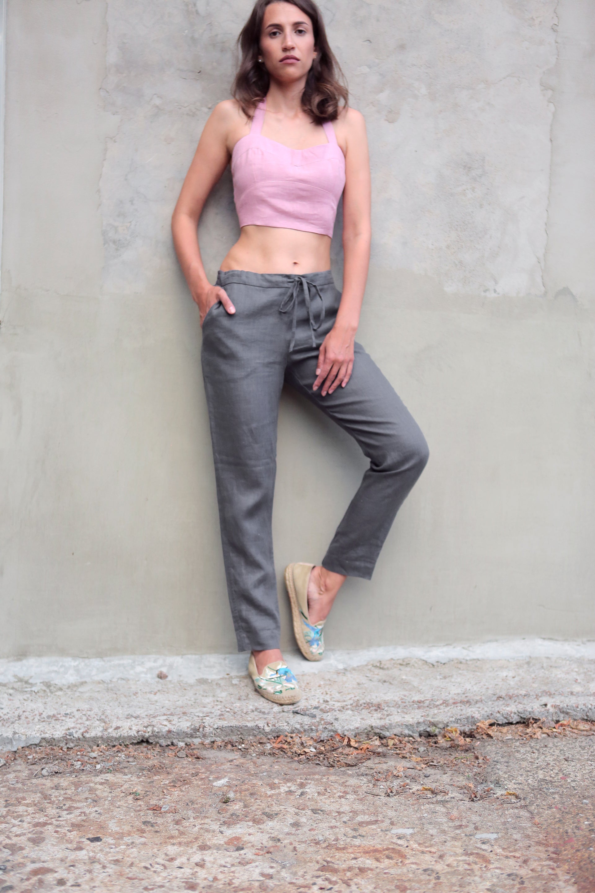 Women’s Linen Pants ANISE in Dark grey