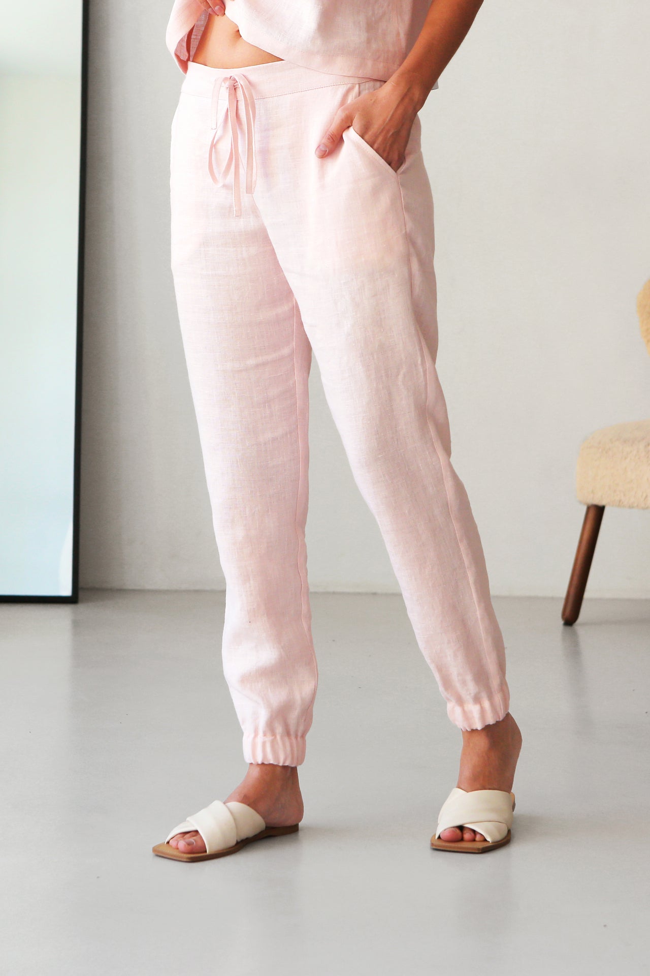 Women’s Linen Pants NARA in Light pink