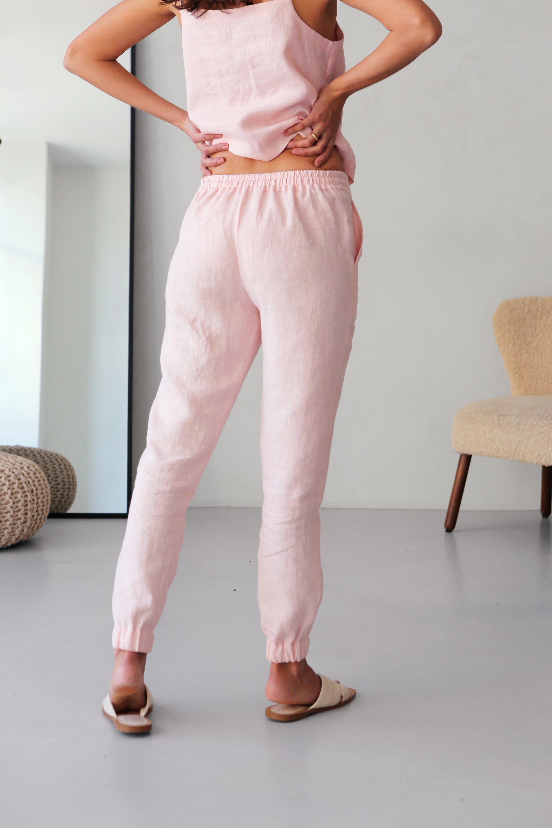 Women’s Linen Pants NARA in Light pink