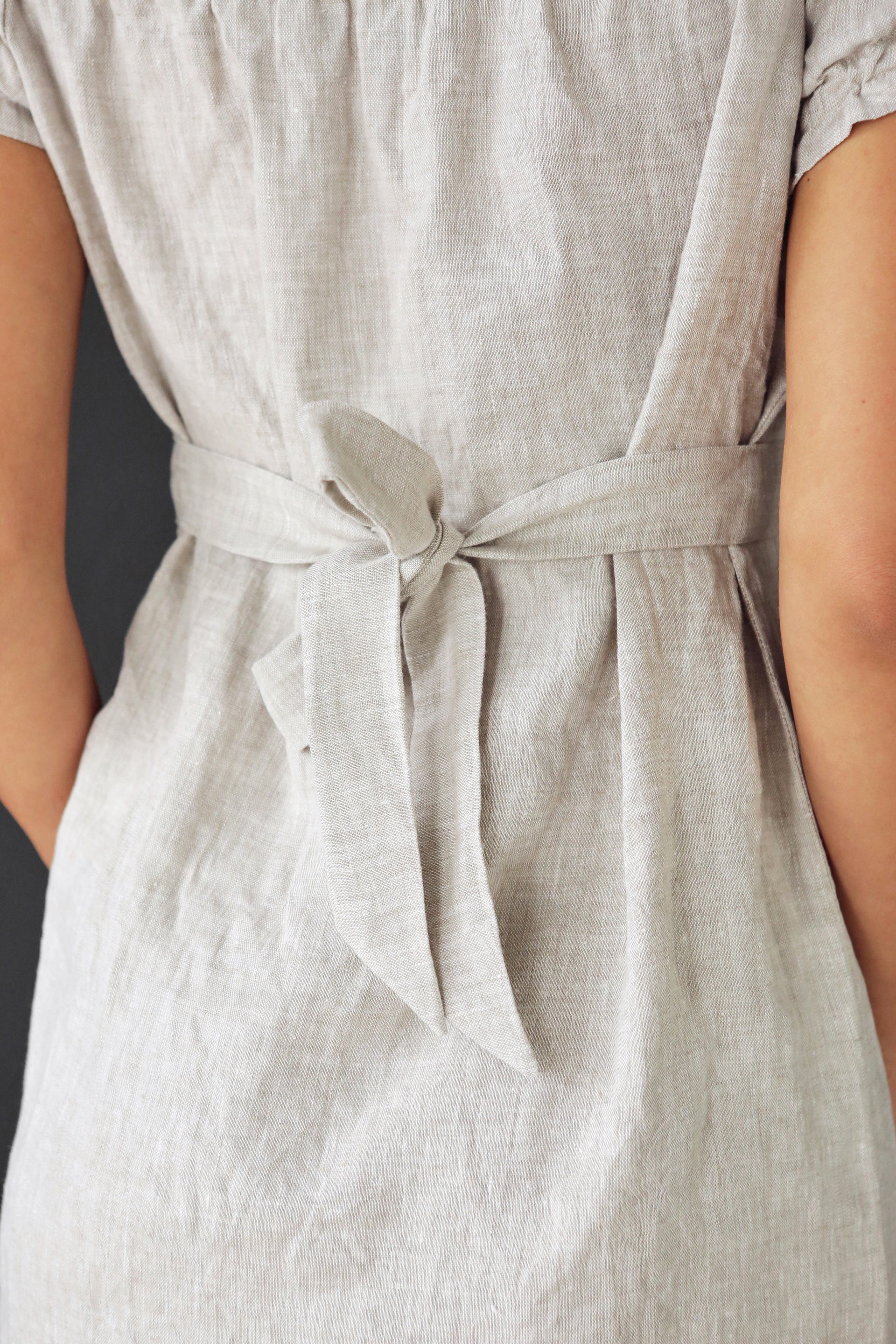 Open Shoulders Linen Dress VINE in Beige