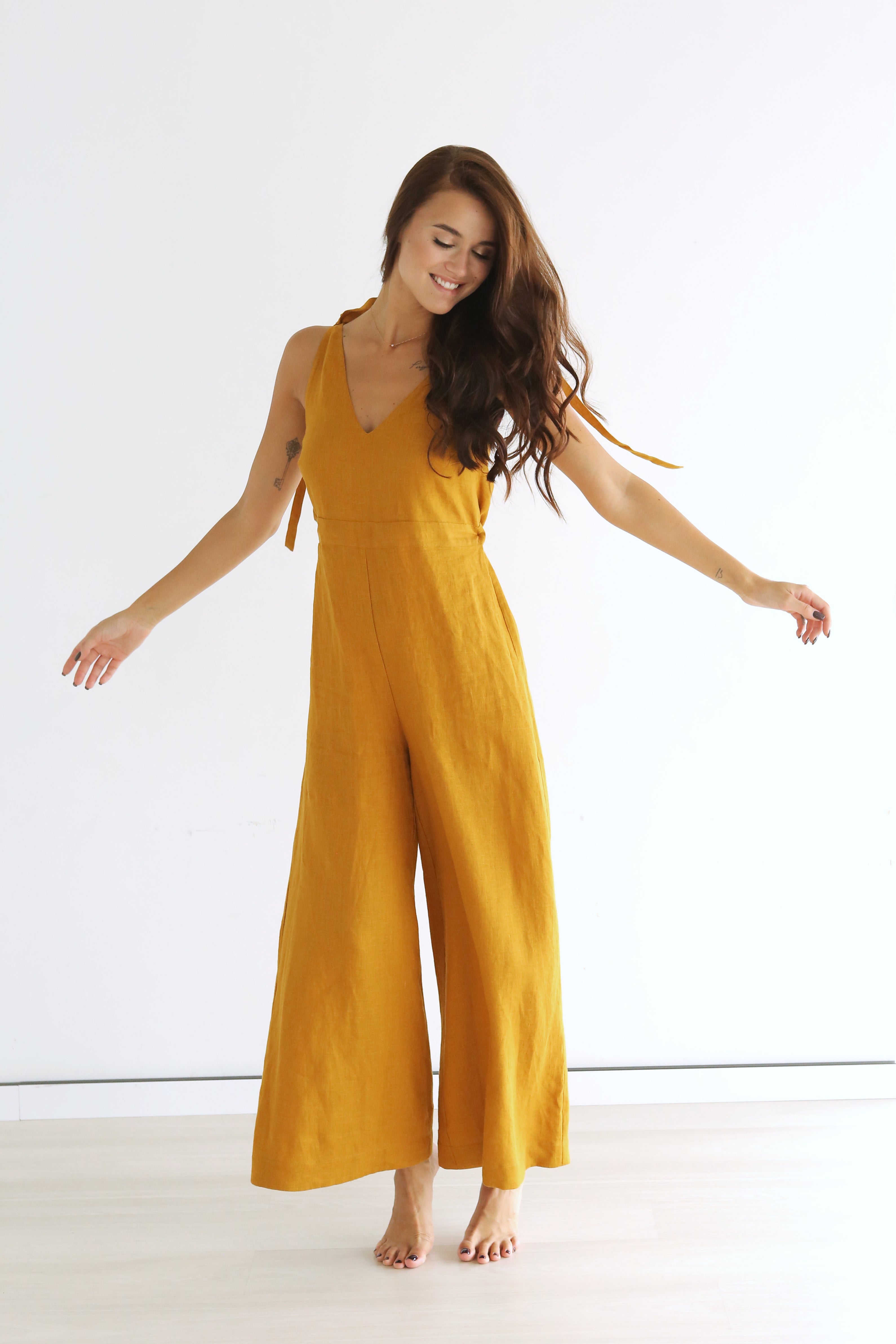 Summer Linen Jumpsuit Saffron