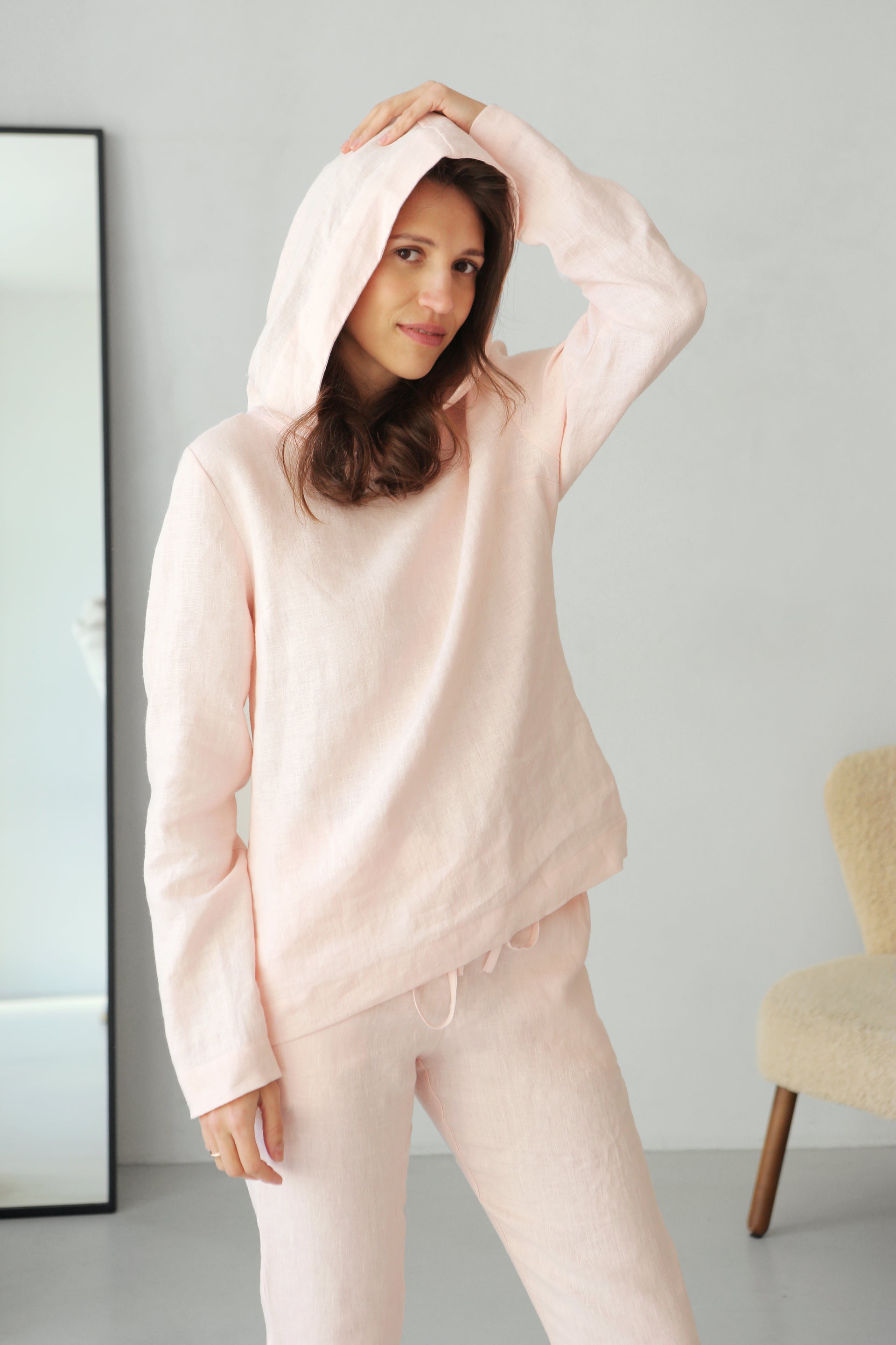 Women’s Linen Hoodie ALTHEA in Light pink