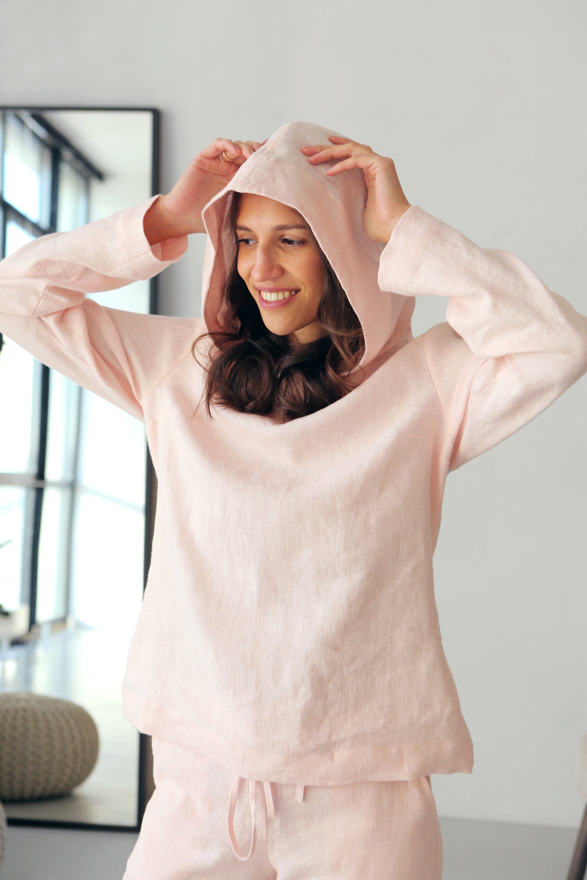 Women’s Linen Hoodie ALTHEA in Light pink
