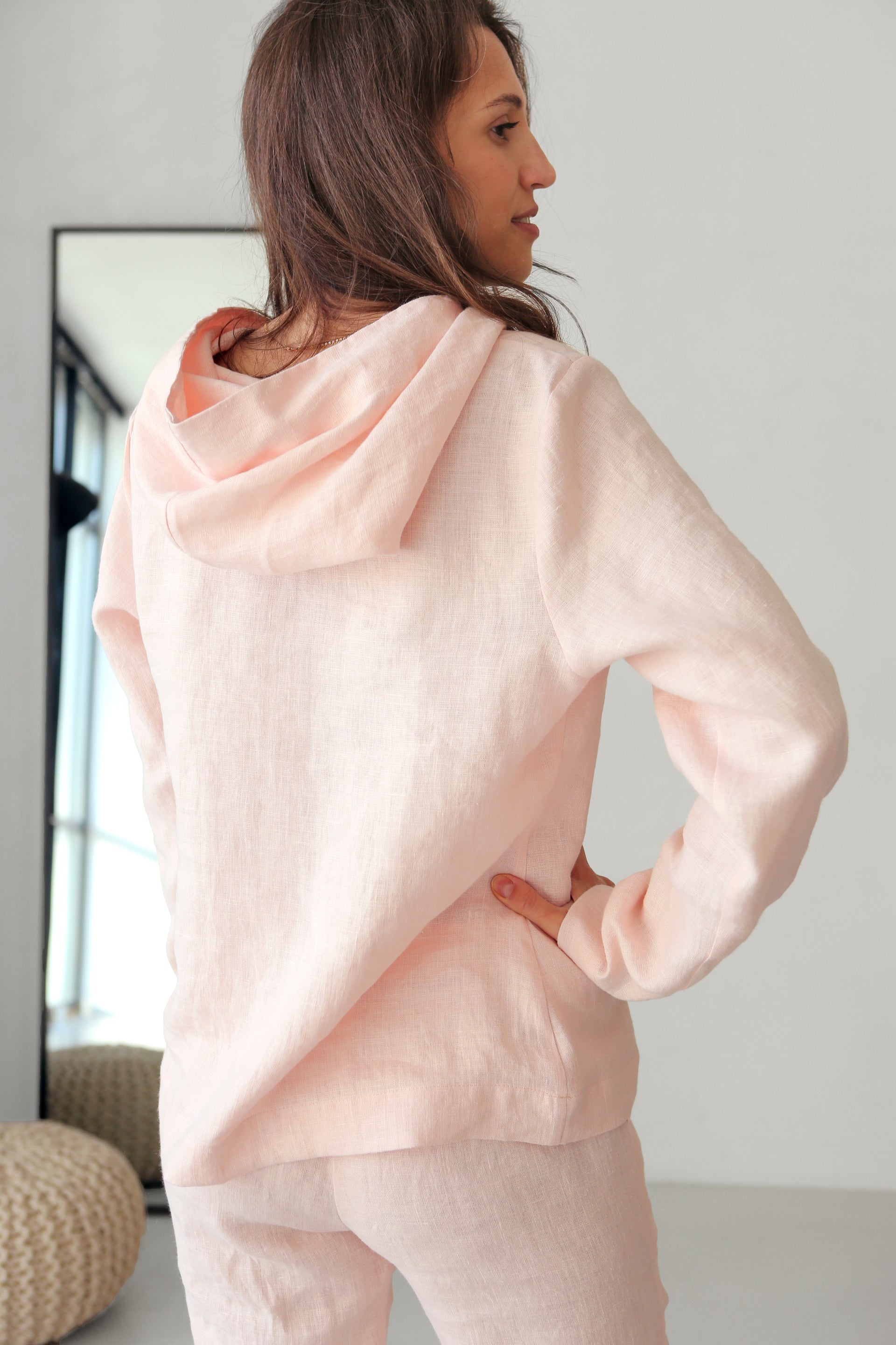 Women’s Linen Hoodie ALTHEA in Light pink