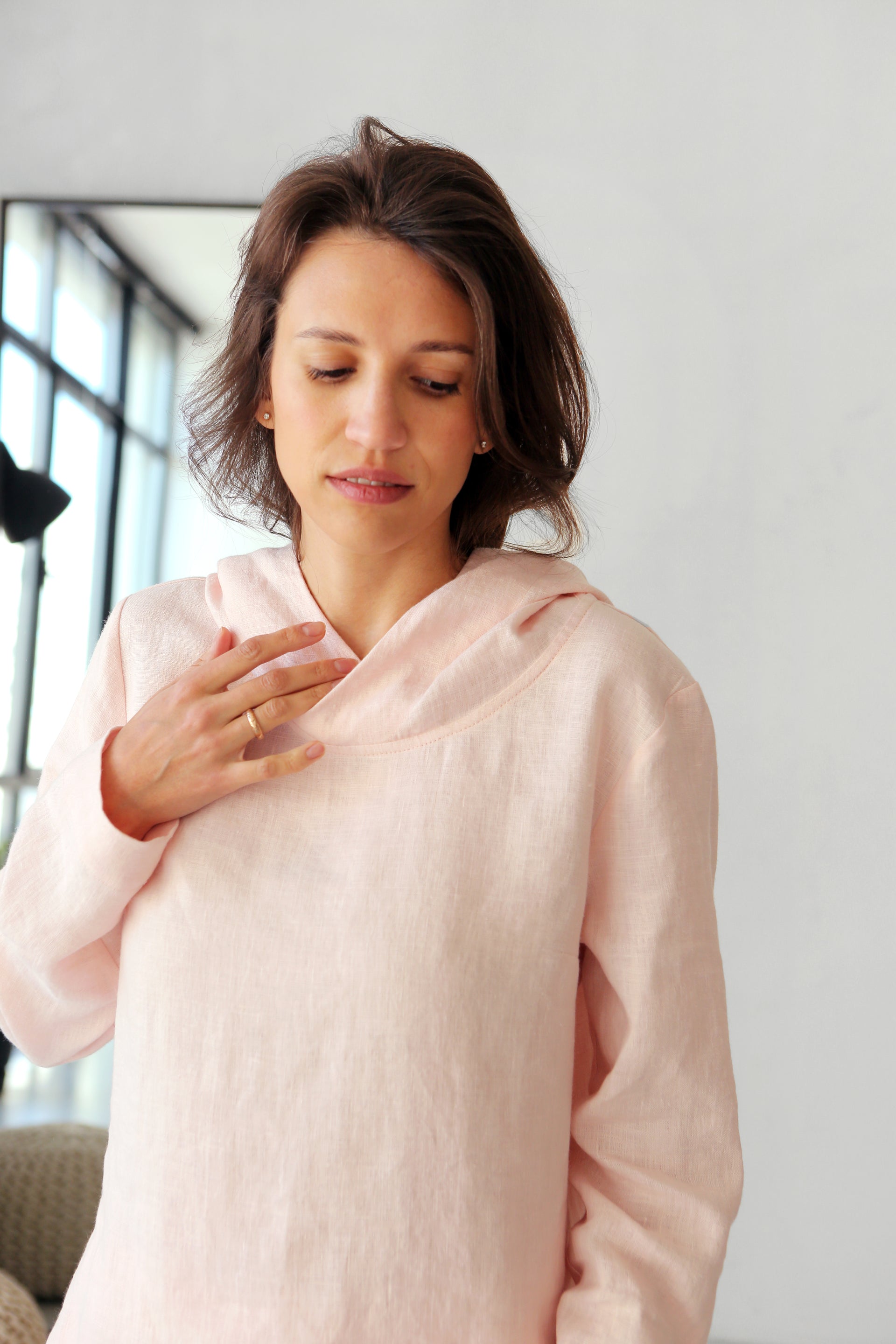 Women’s Linen Hoodie ALTHEA in Light pink