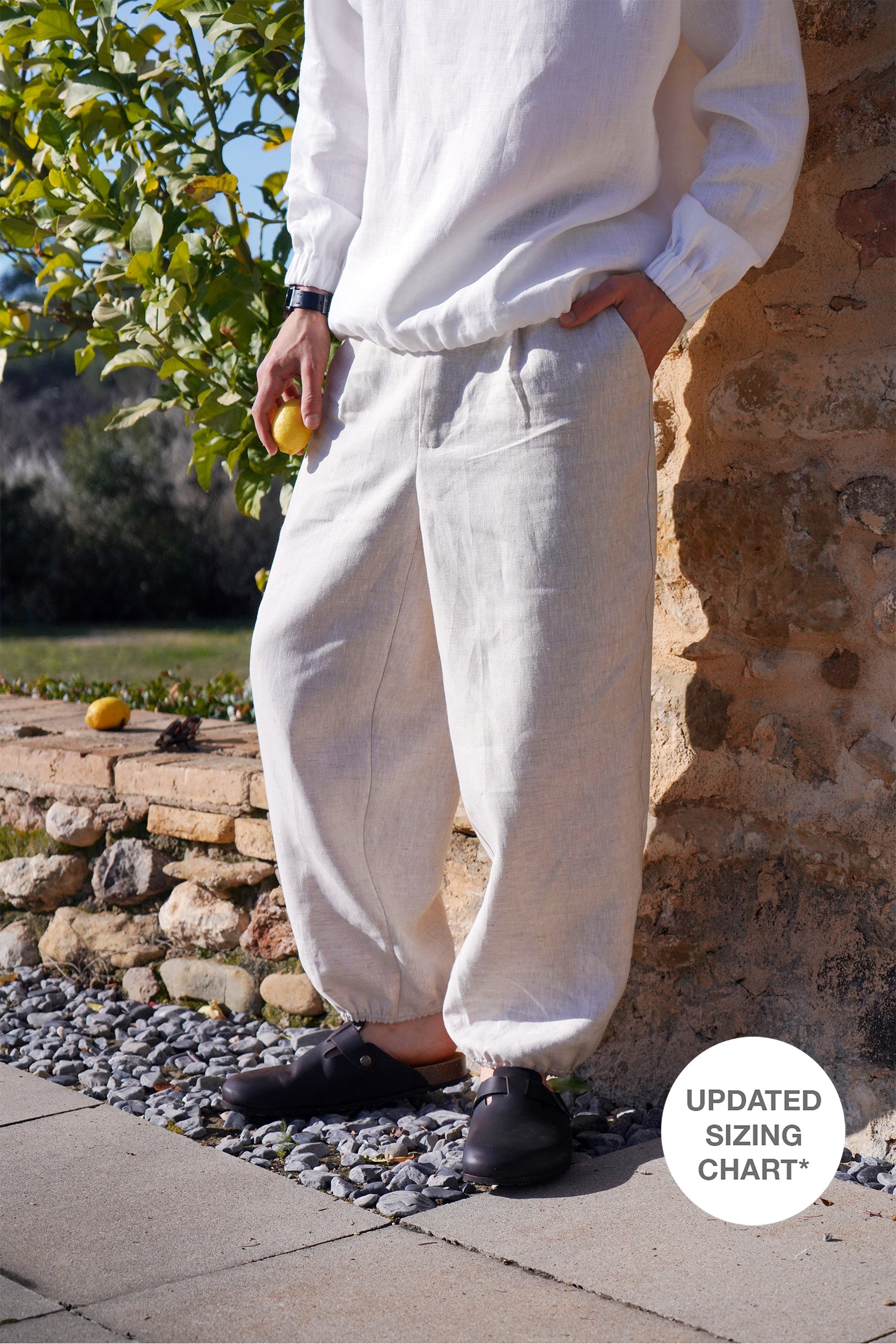 Men’s Pleated Linen Pants with Elastic Cuffs OLMO in Beige