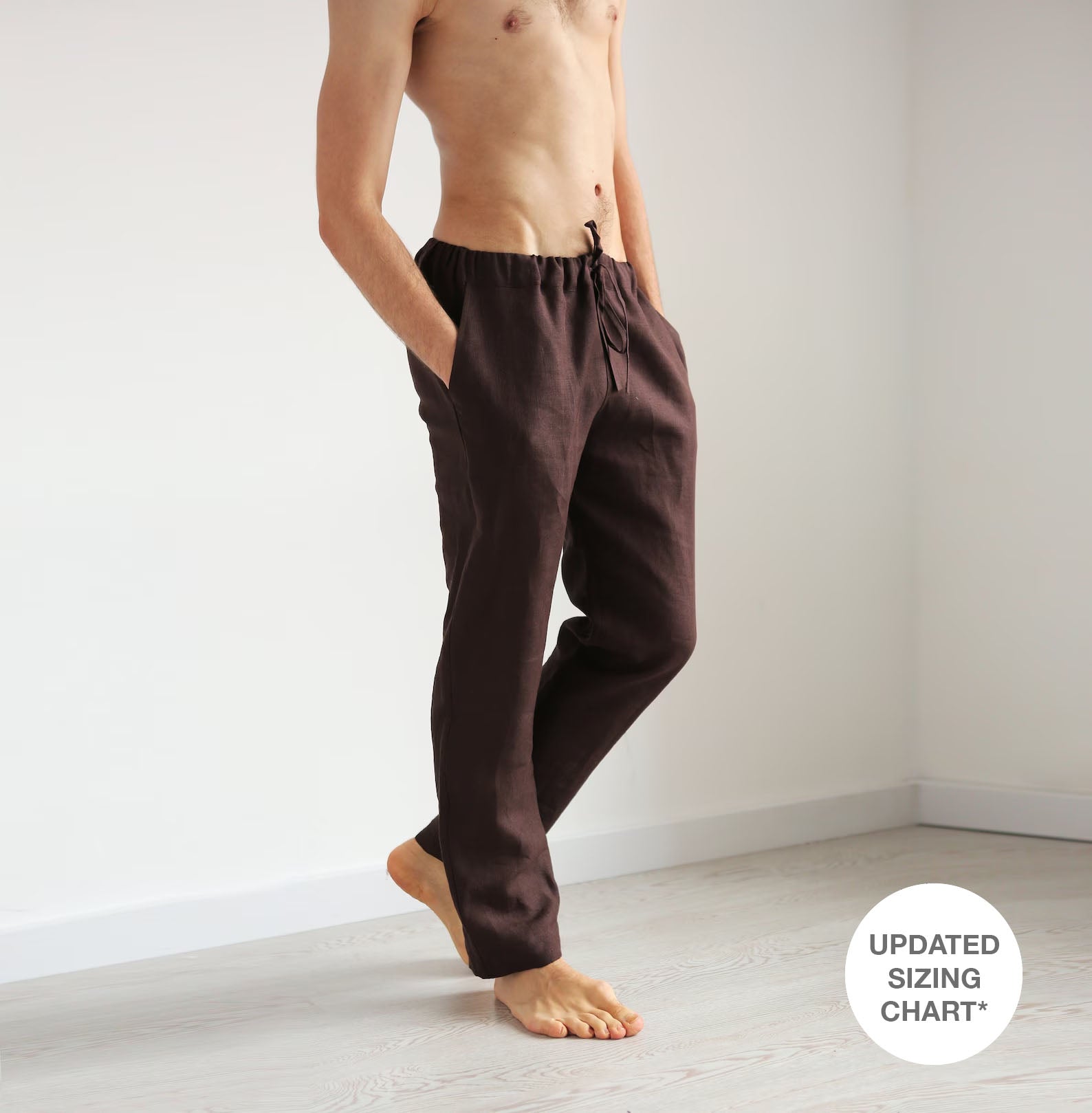 Men’s Straight Leg Linen Pants ASH in Brown