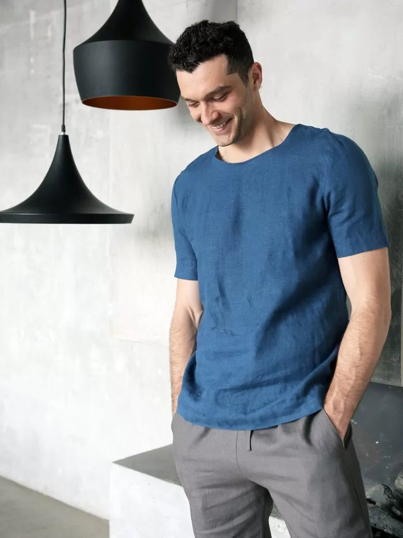 Men’s Linen T-Shirt LINDEN in Navy blue
