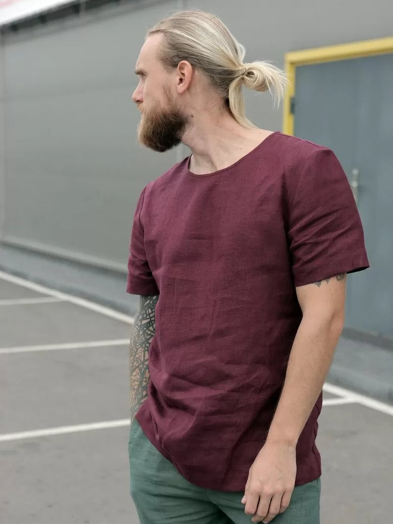 Men’s Linen T-Shirt LINDEN in Burgundy