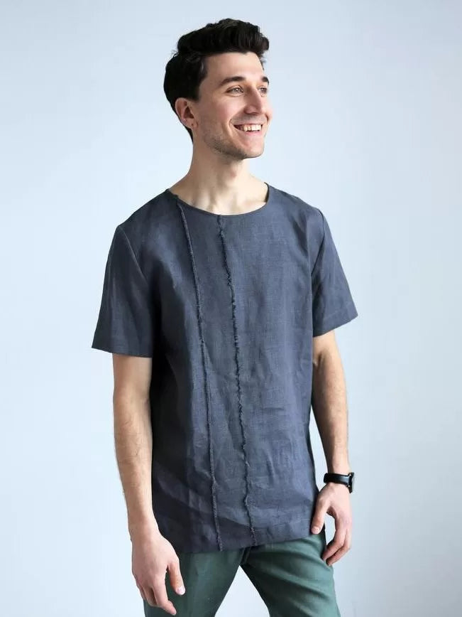 Designer Men’s Linen T-Shirt LINDEN in Dark grey