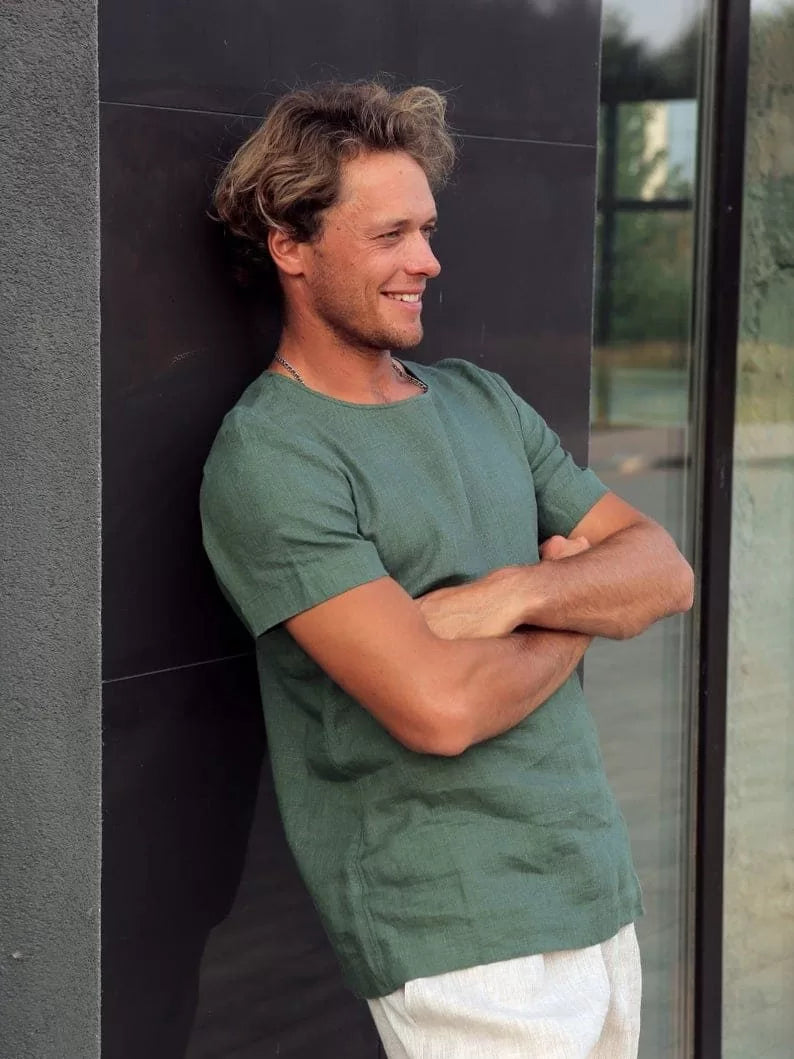 Men’s Linen T-Shirt LINDEN in Green