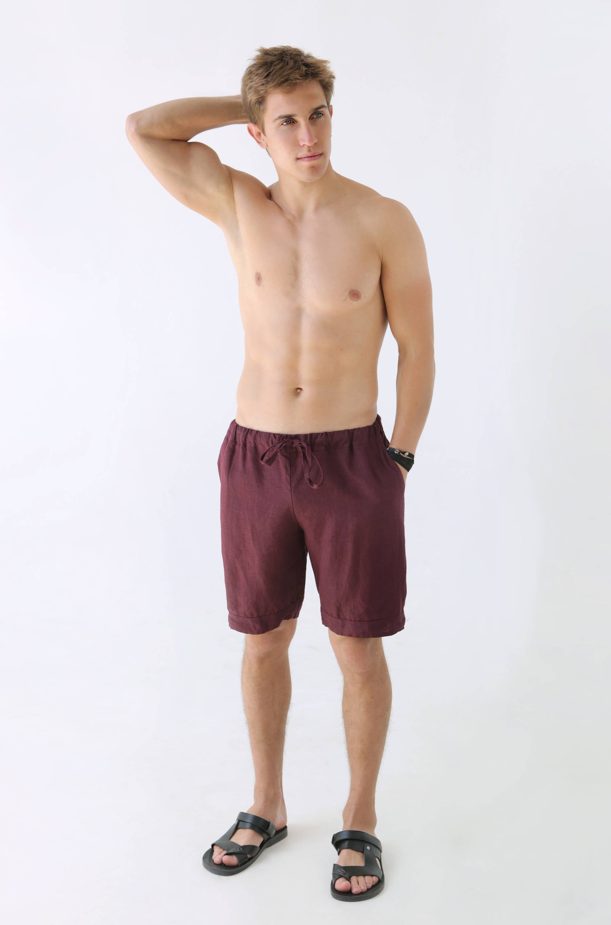 Men’s linen shorts ASH in Burgundy
