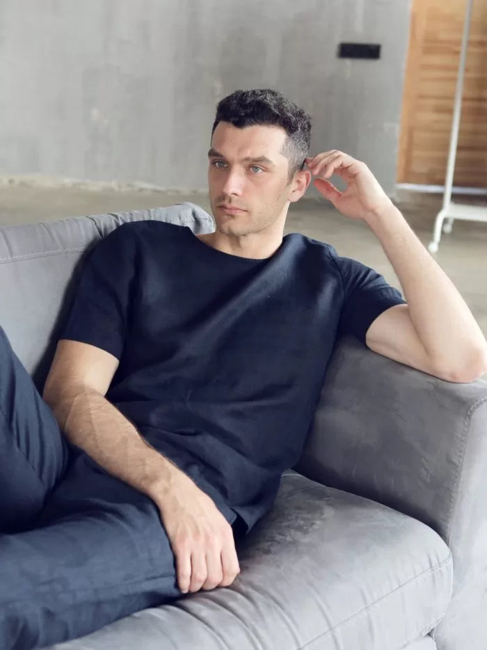 Men’s Linen T-Shirt LINDEN in Dark blue