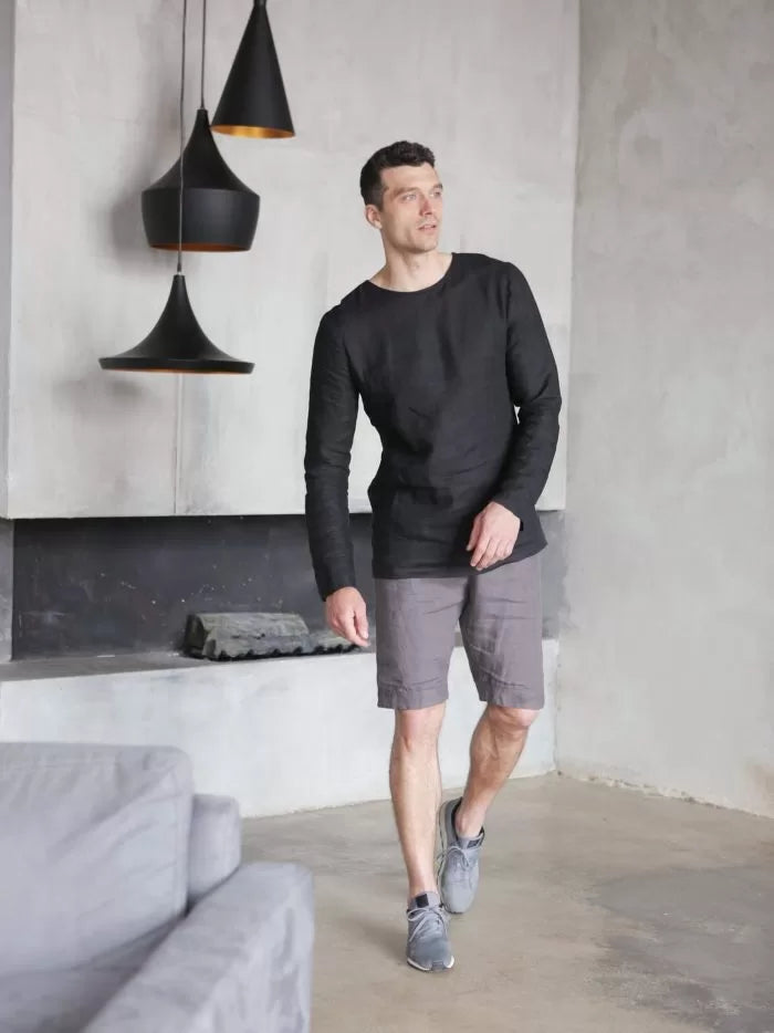 Long Sleeve Linen T-Shirt BIRCH in Black