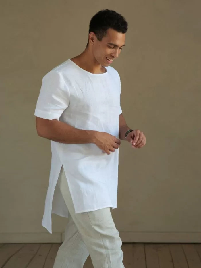 Men’s Long Linen T-Shirt LINDEN in White