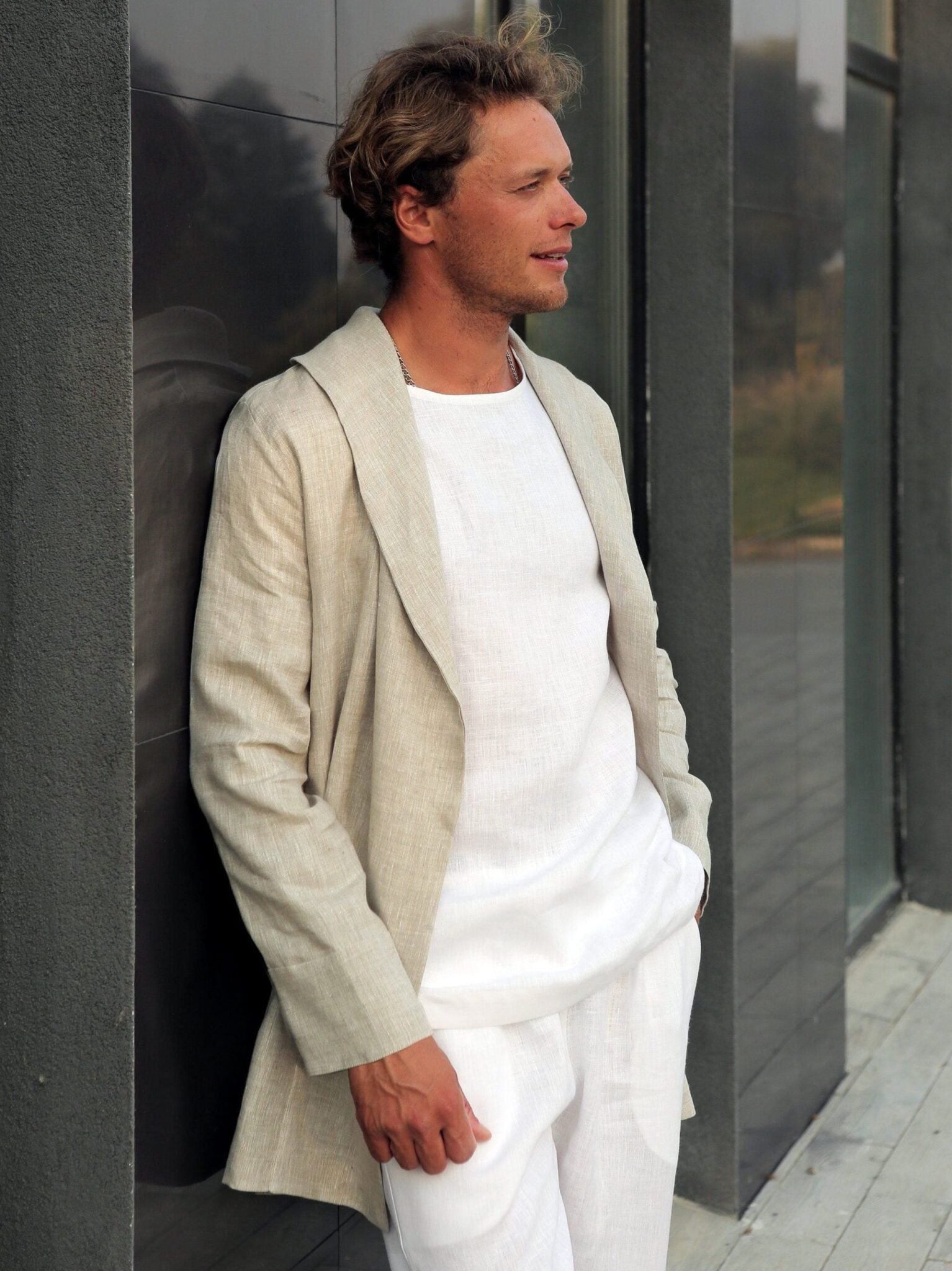 Men's Linen Cardigan WALNUT in Beige