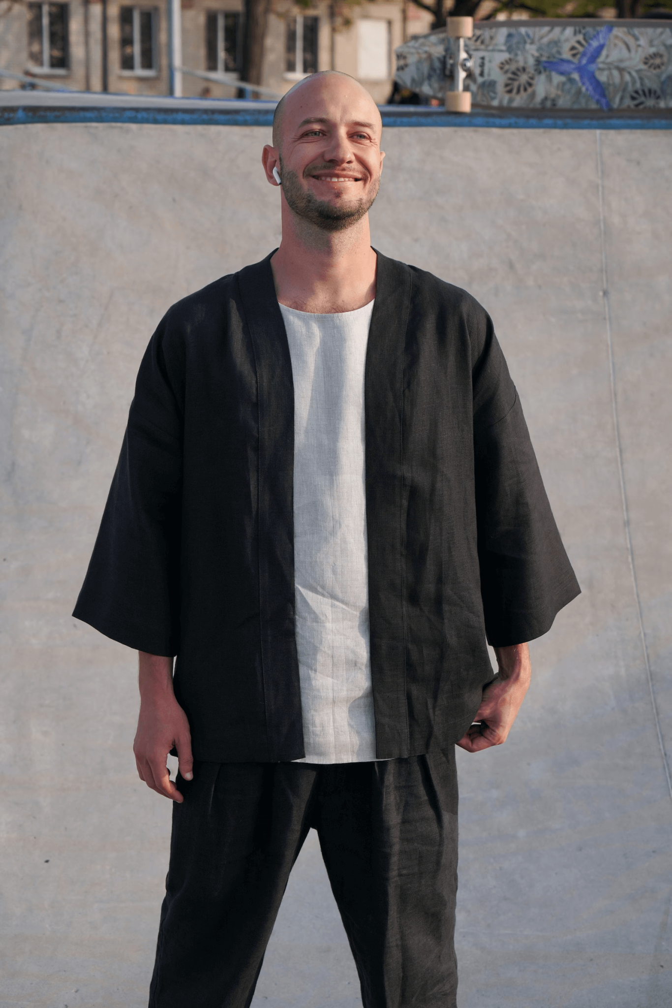 Mens Linen Kimono Jacket TANSY in Black