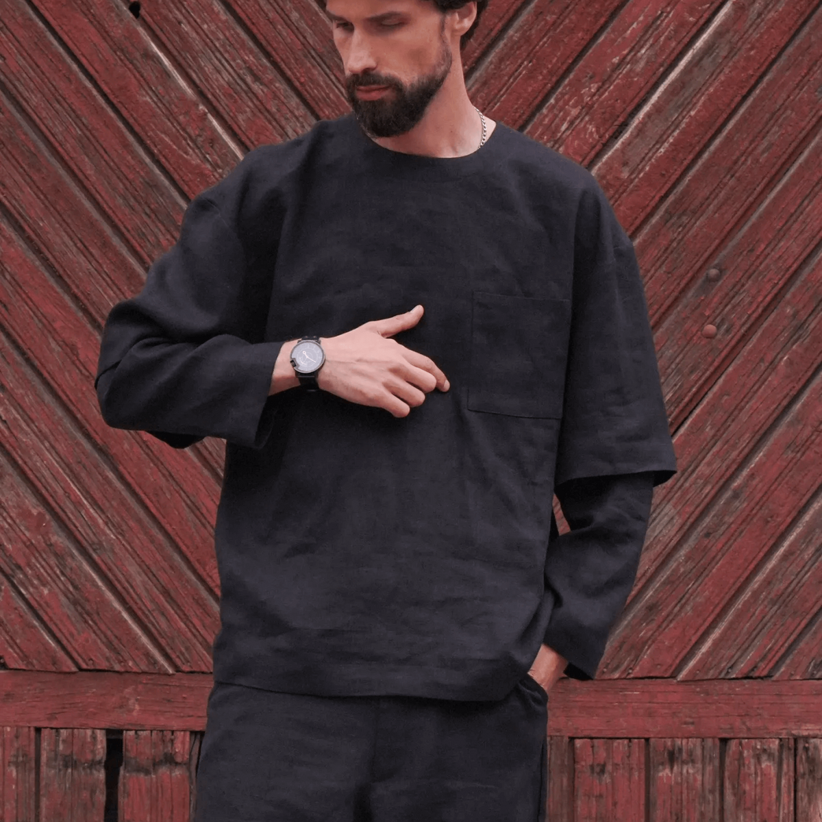 Men's double-layer long-sleeve TAMARISK in Black