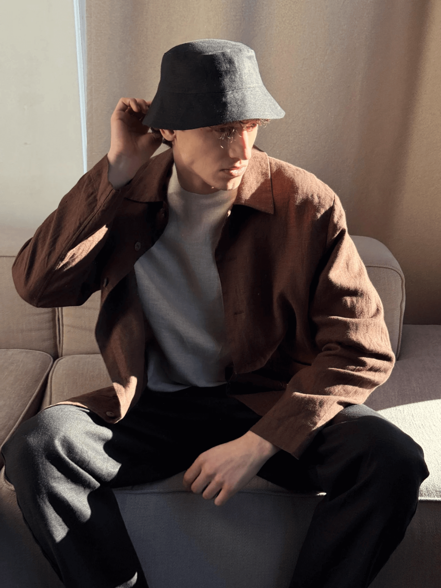 Men’s linen bucket hat Black