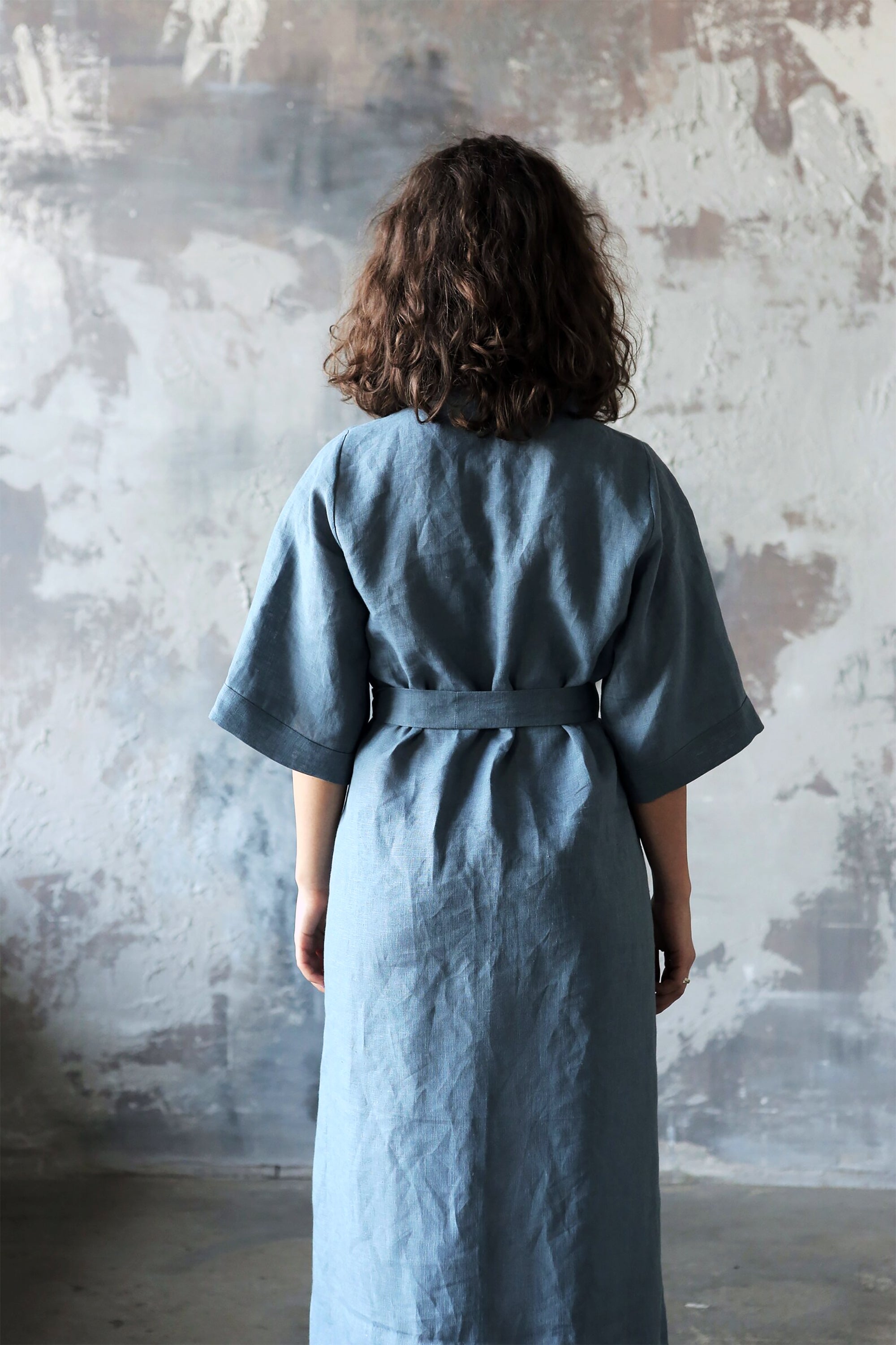 Women’s Long Linen Kimono UME in Blue grey