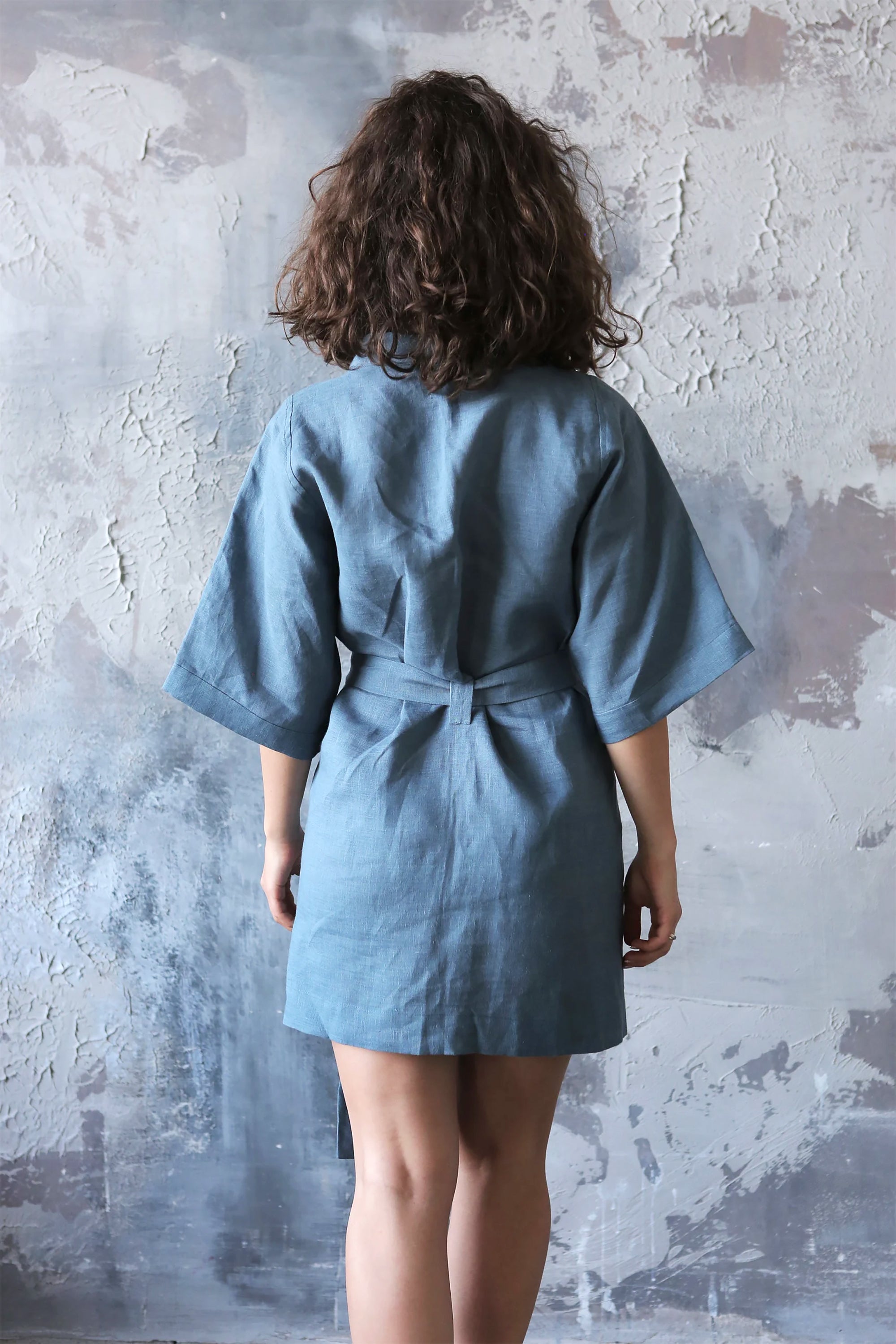 Women’s Short Linen Kimono UME in Blue grey