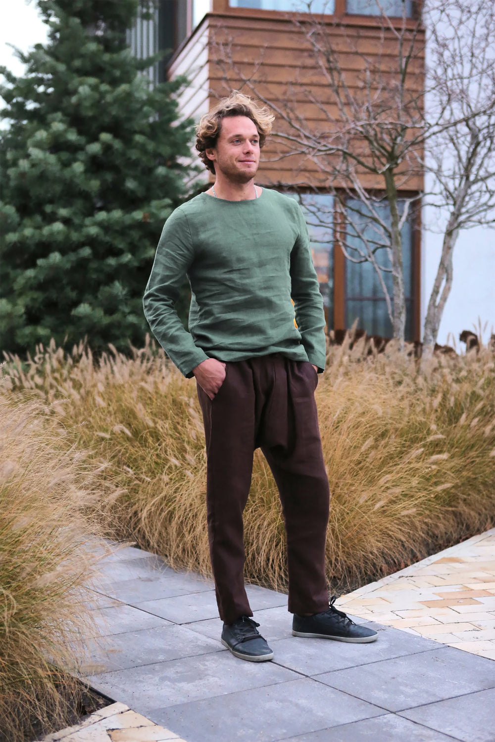 Long Sleeve Linen T-Shirt BIRCH in Green