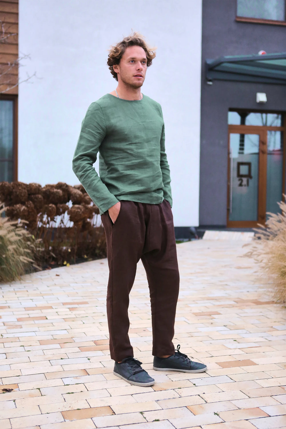 Long Sleeve Linen T-Shirt BIRCH in Green