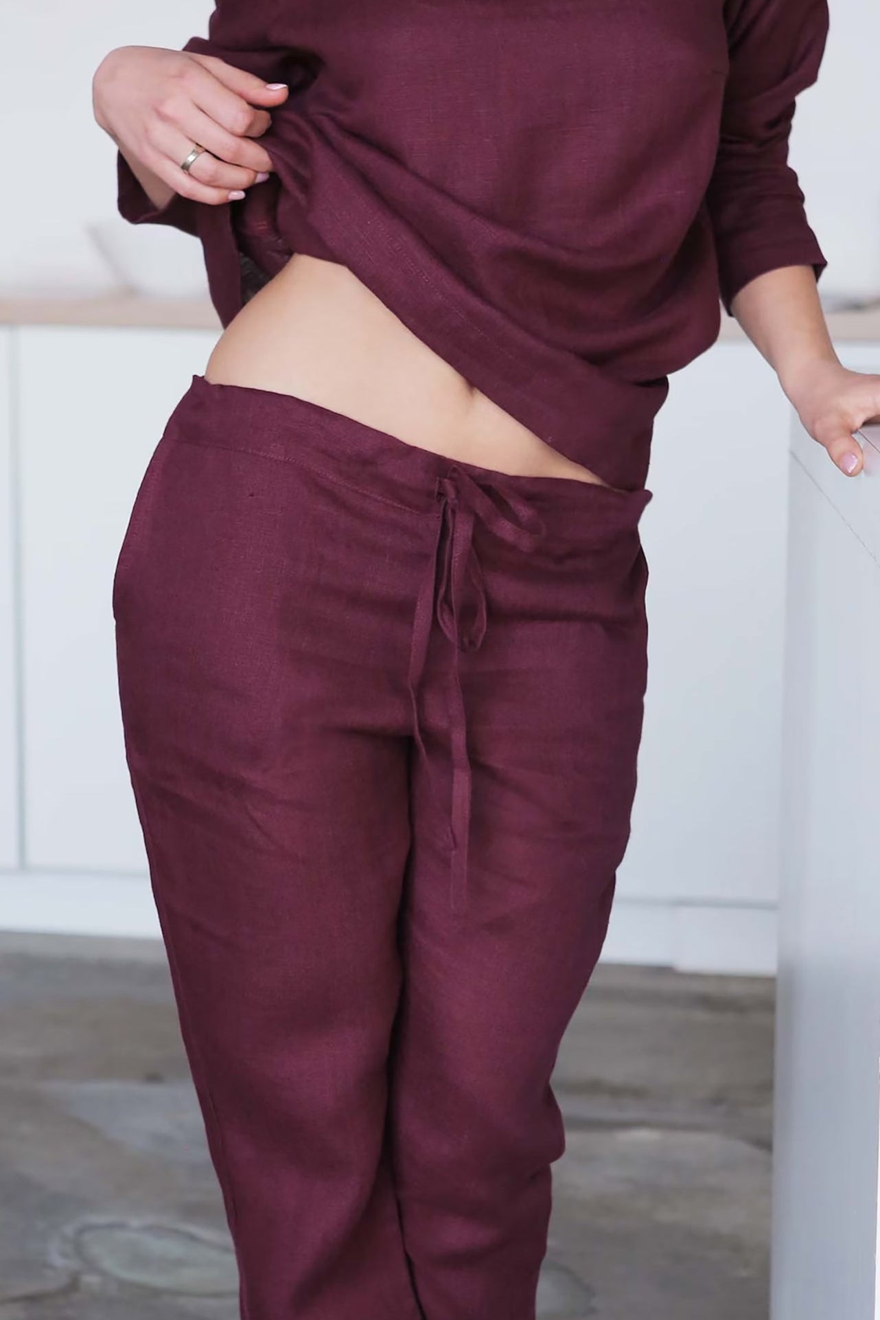 Women’s Linen Pants ANISE in Burgundy