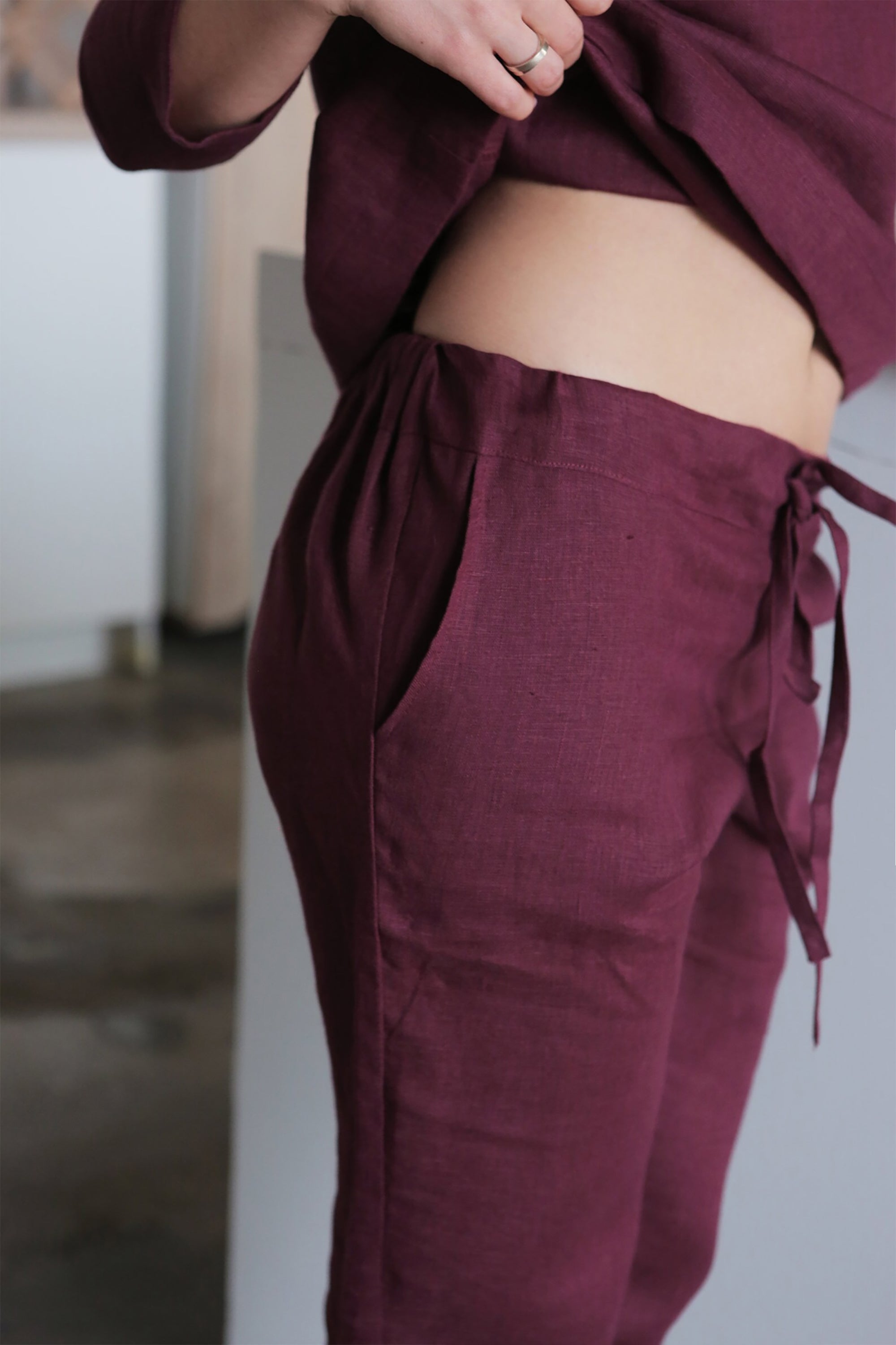Women’s Linen Pants ANISE in Burgundy