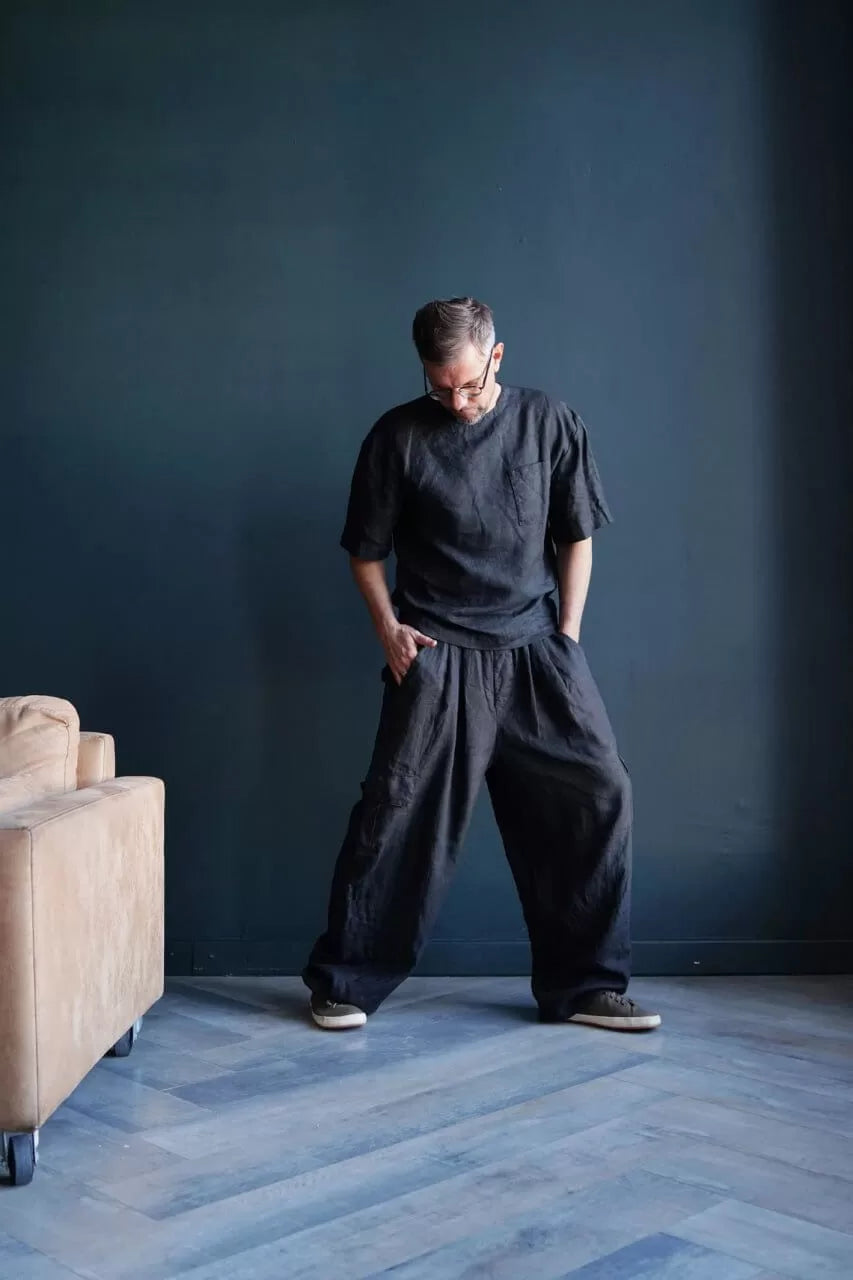 Harem linen pants ANDO in Black