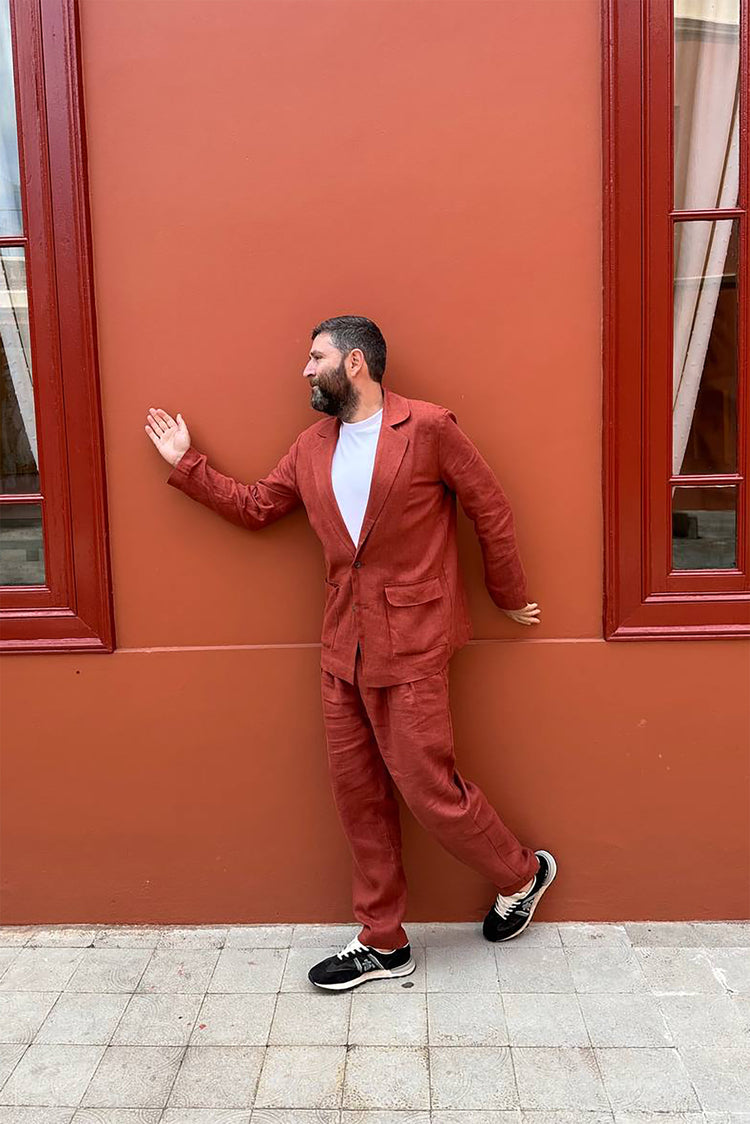 Men’s Linen Jacket LARCH in Terracotta